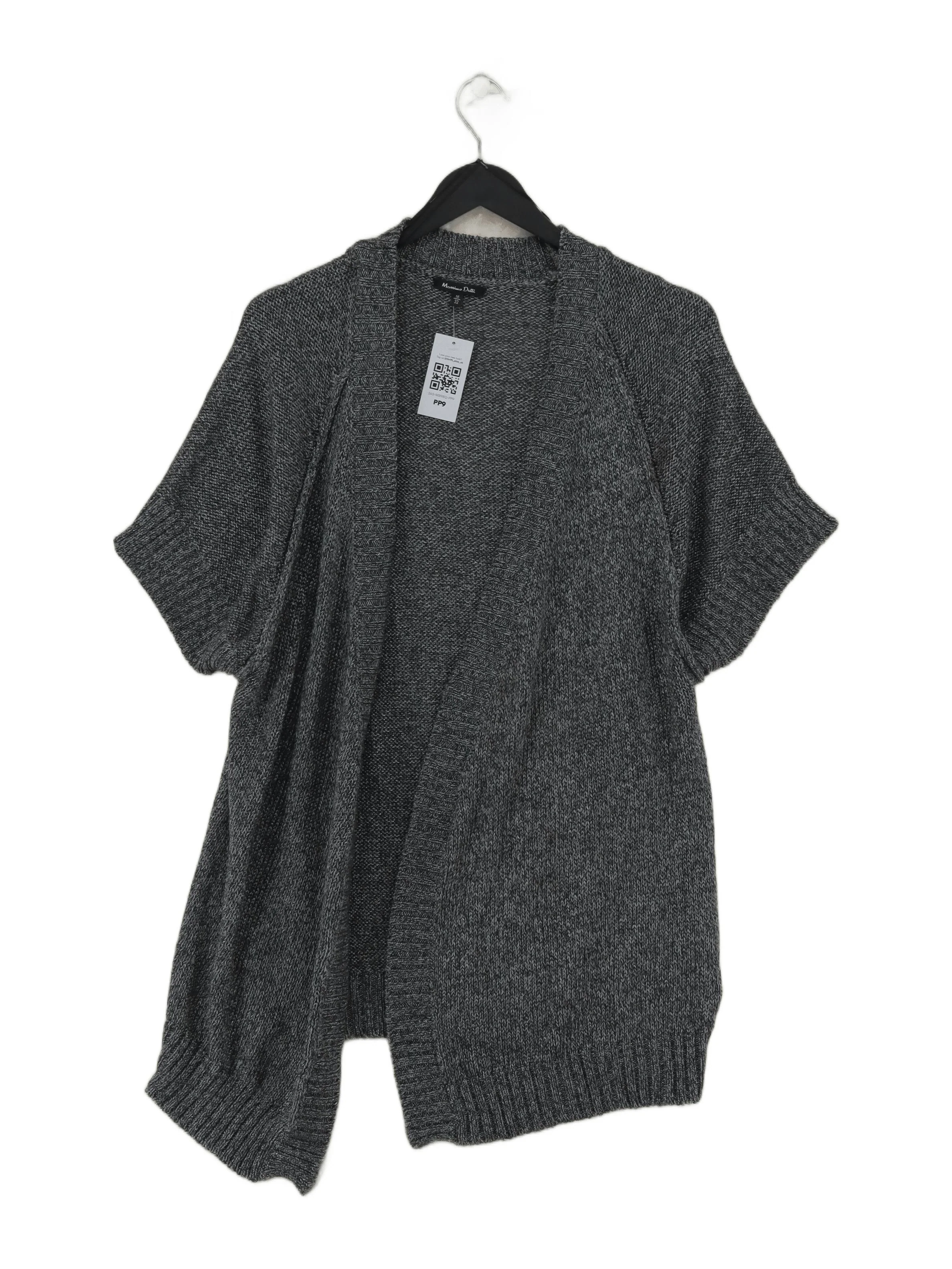 Massimo Dutti Women's Cardigan M Grey Cotton with Acetate V-Neck Cardigan