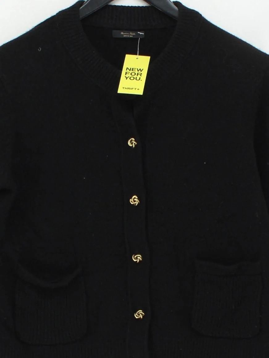 Massimo Dutti Women's Cardigan S Black Wool with Cashmere Round Neck Cardigan - Image 3