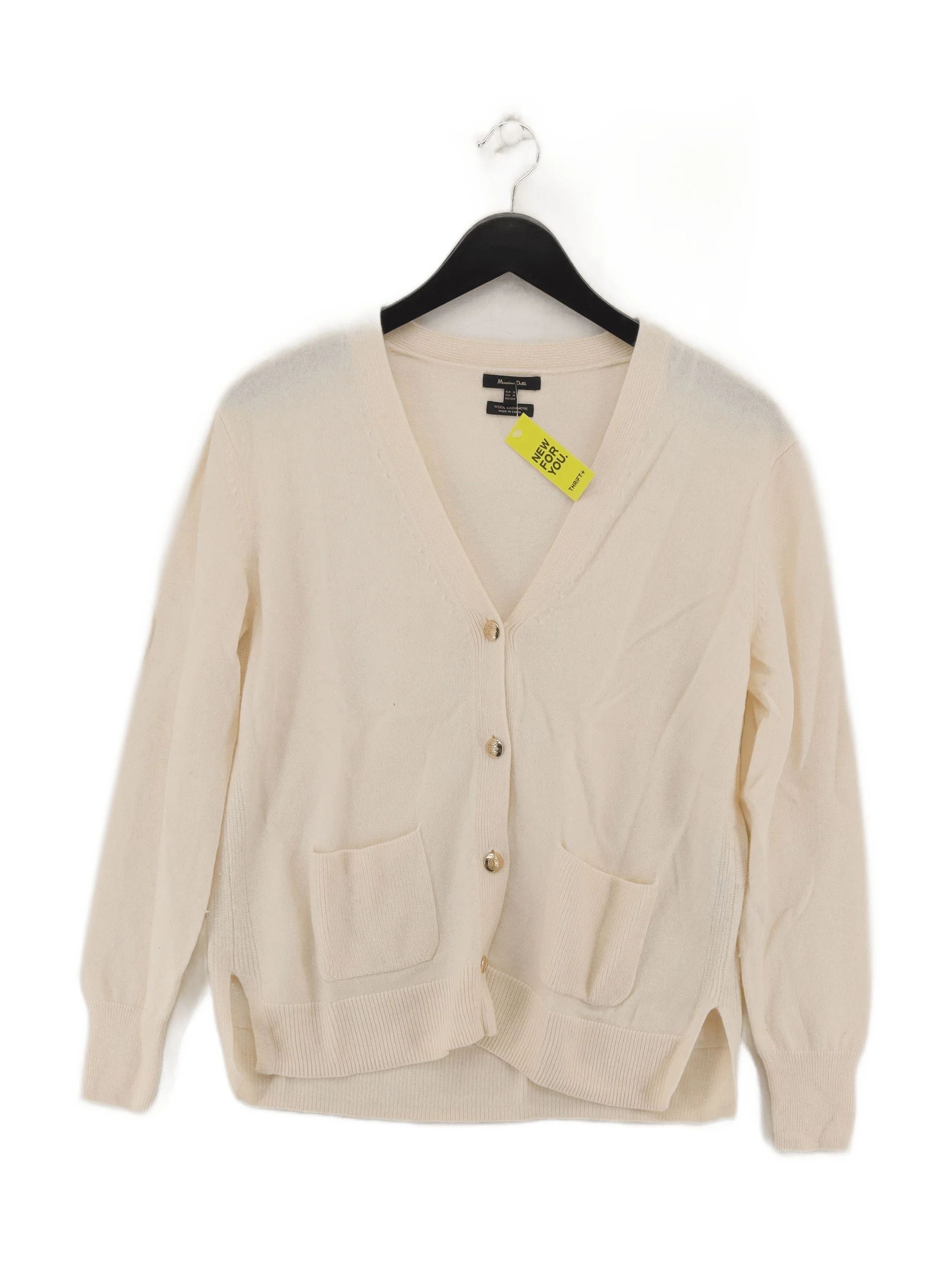 Massimo Dutti Women's Cardigan XS Cream Wool with Cashmere V-Neck Cardigan