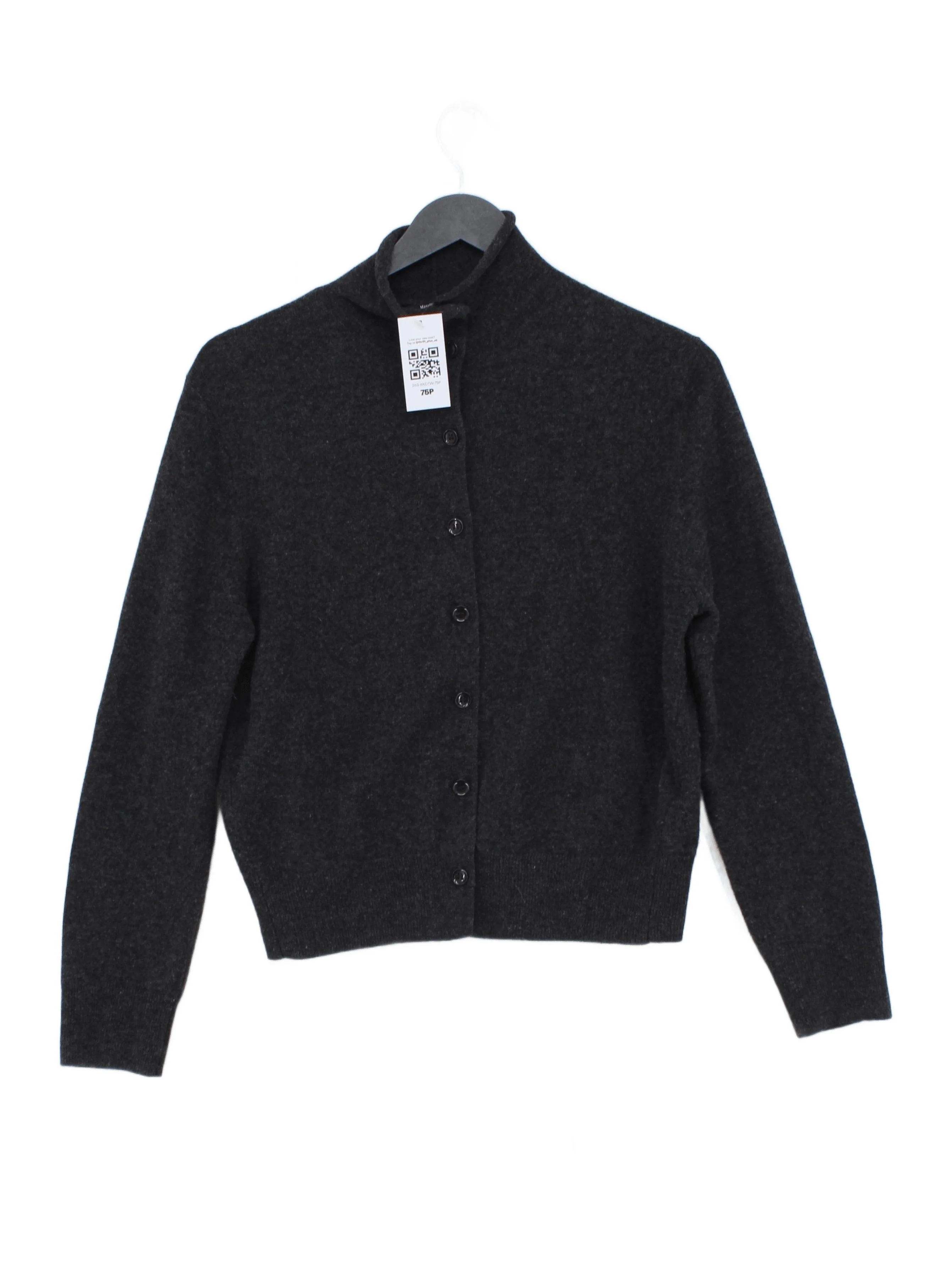 Massimo Dutti Women's Cardigan XS Grey 100% Wool High Neck Cardigan