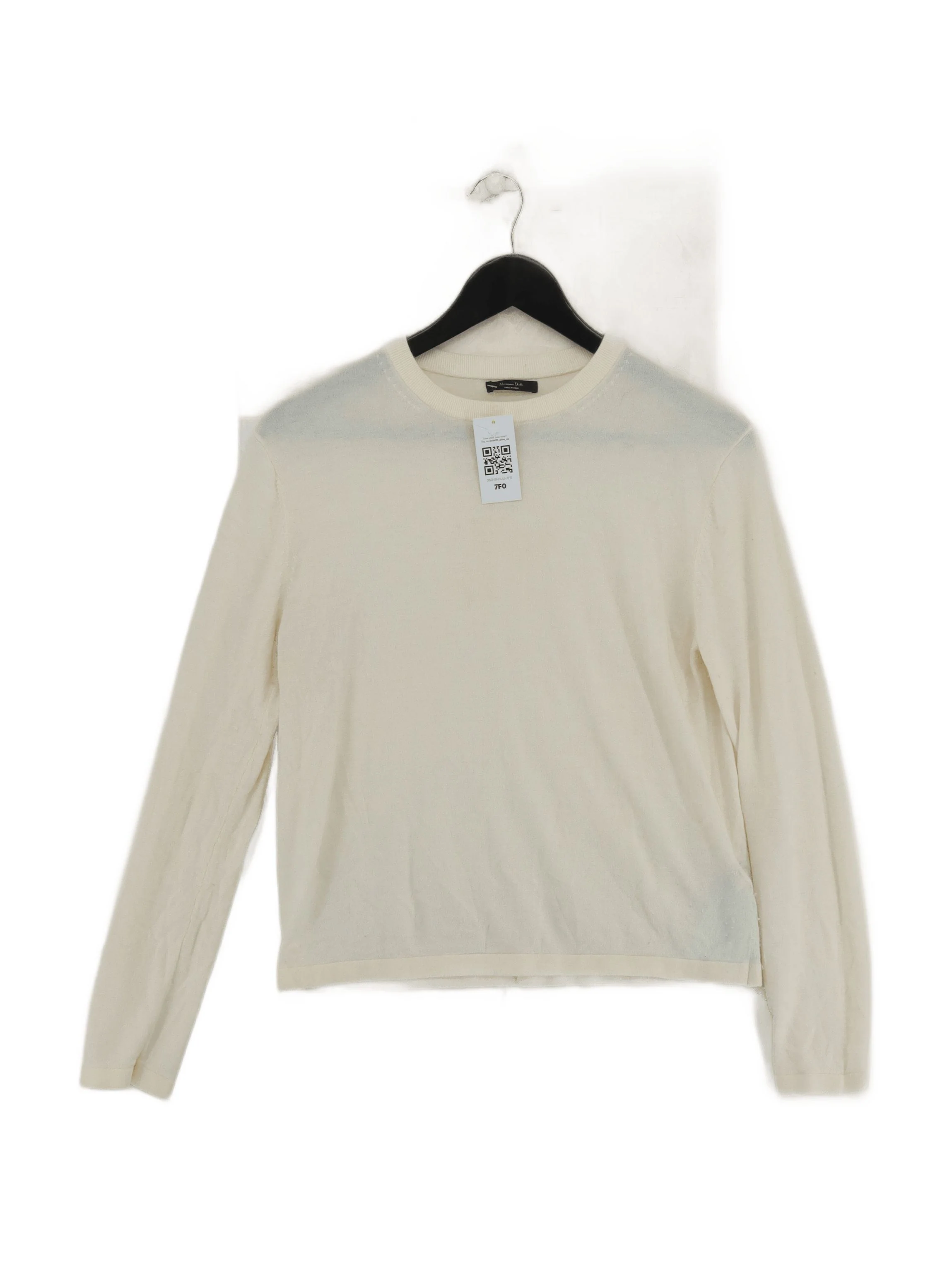 Massimo Dutti Women's Jumper M Cream Viscose with Polyamide Round Neck Pullover