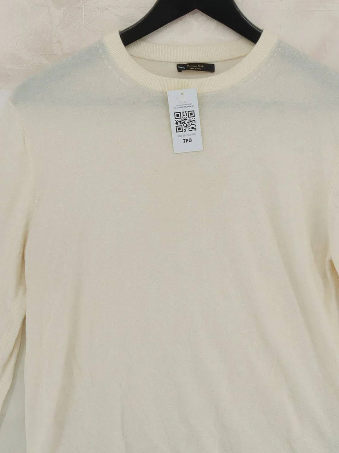 Massimo Dutti Women's Jumper M Cream Viscose with Polyamide Round Neck Pullover - Image 3