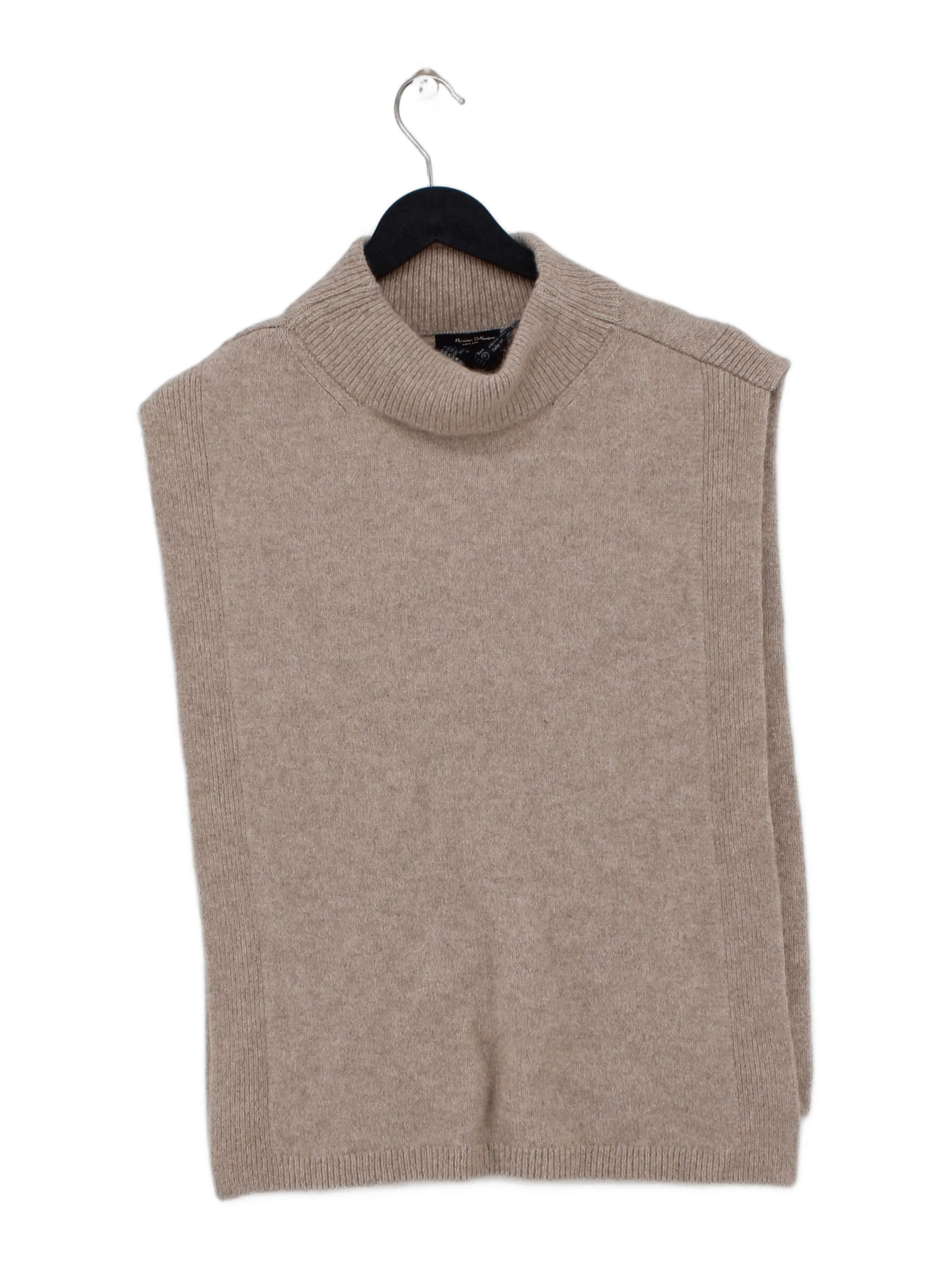 Massimo Dutti Women's Jumper Tan 100% Wool High Neck Vest