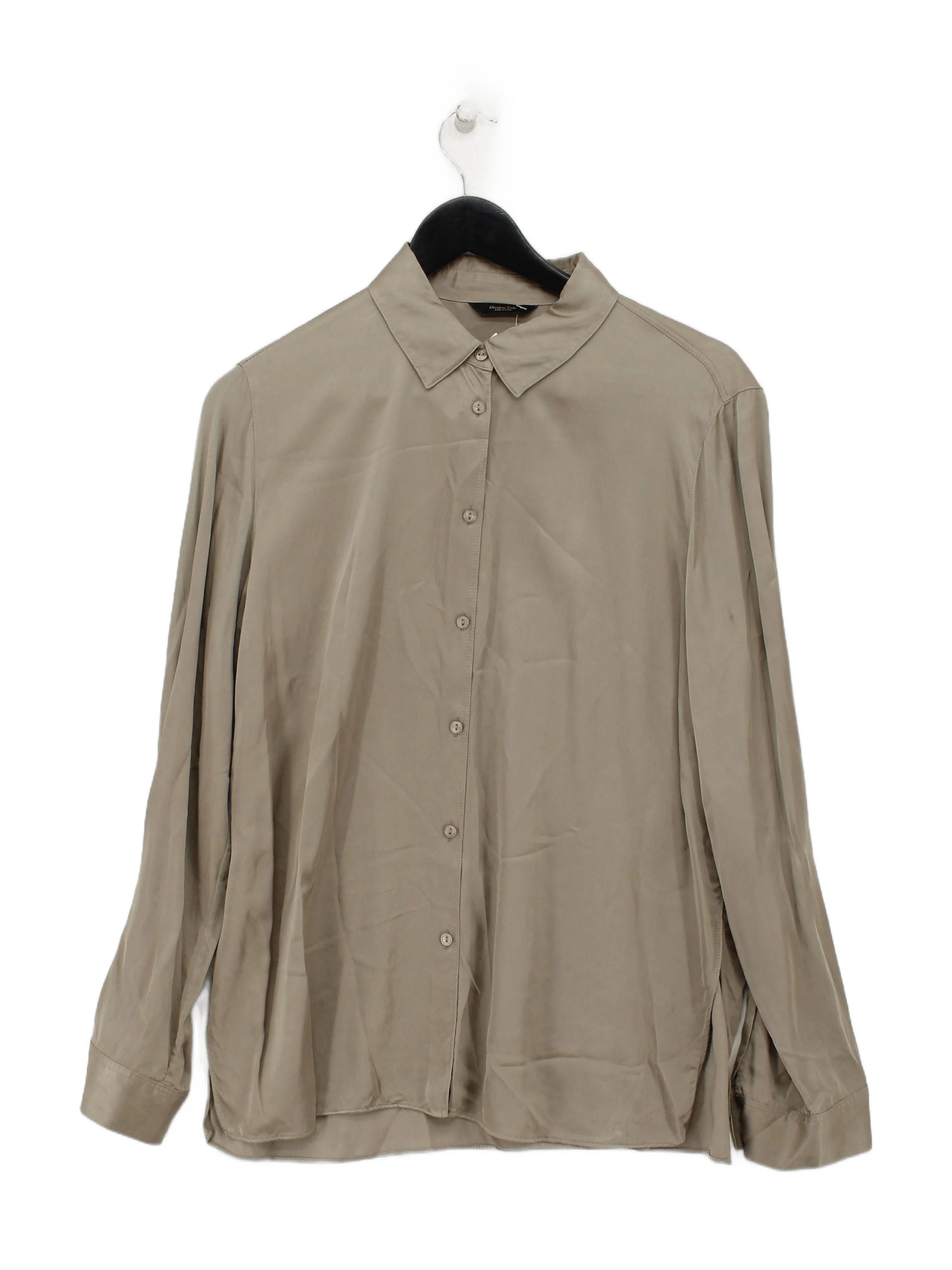 Massimo Dutti Women's Shirt M Tan 100% Viscose Long Sleeve Collared Basic