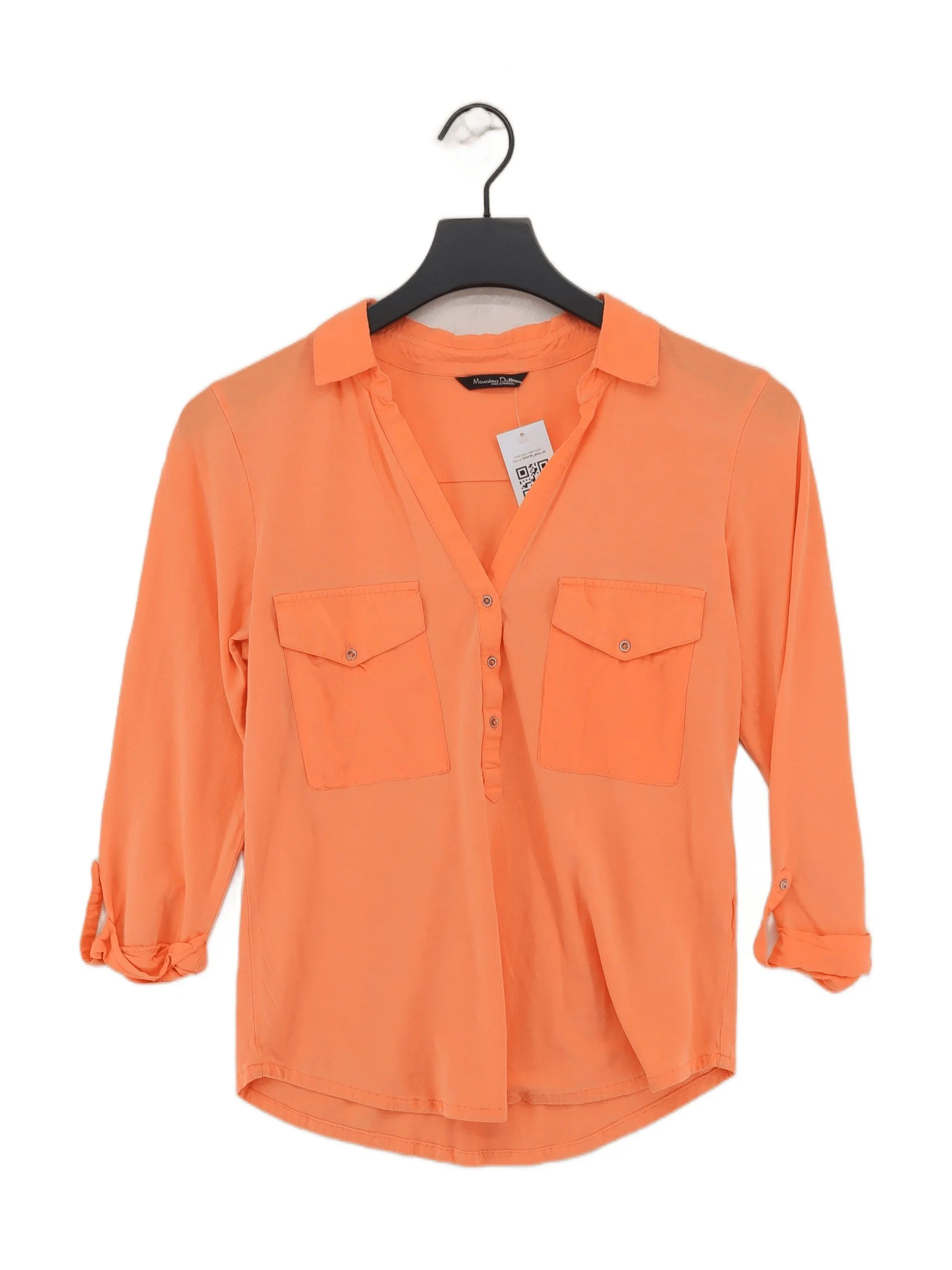 Massimo Dutti Women's Shirt UK 12 Orange 100% Other 3/4 Sleeve Collared Basic