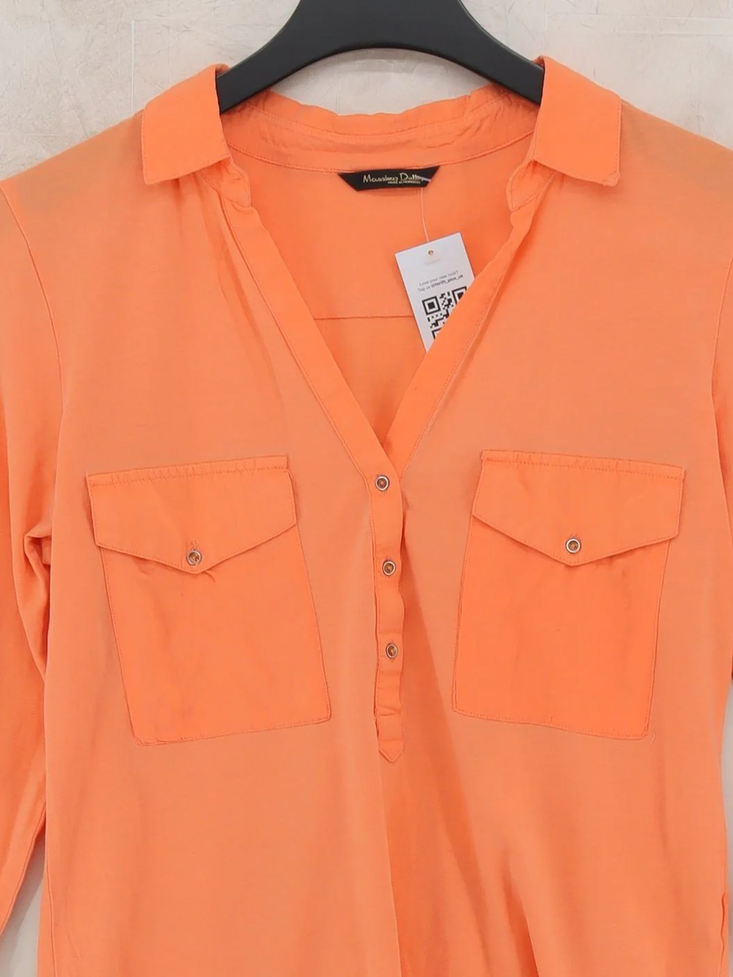 Massimo Dutti Women's Shirt UK 12 Orange 100% Other 3/4 Sleeve Collared Basic - Image 3