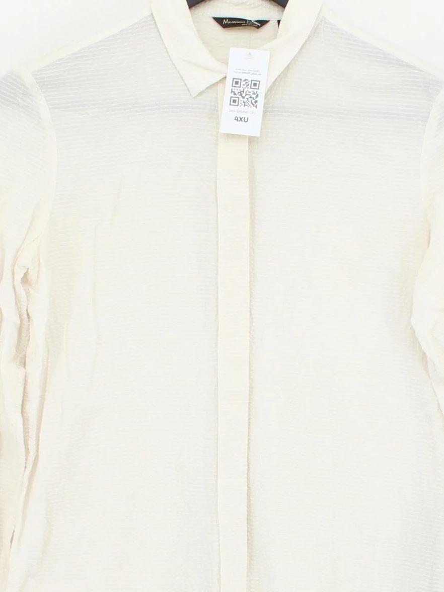 Massimo Dutti Women's Shirt UK 8 Cream Cotton with Viscose, Silk, Elastane Basic - Image 3