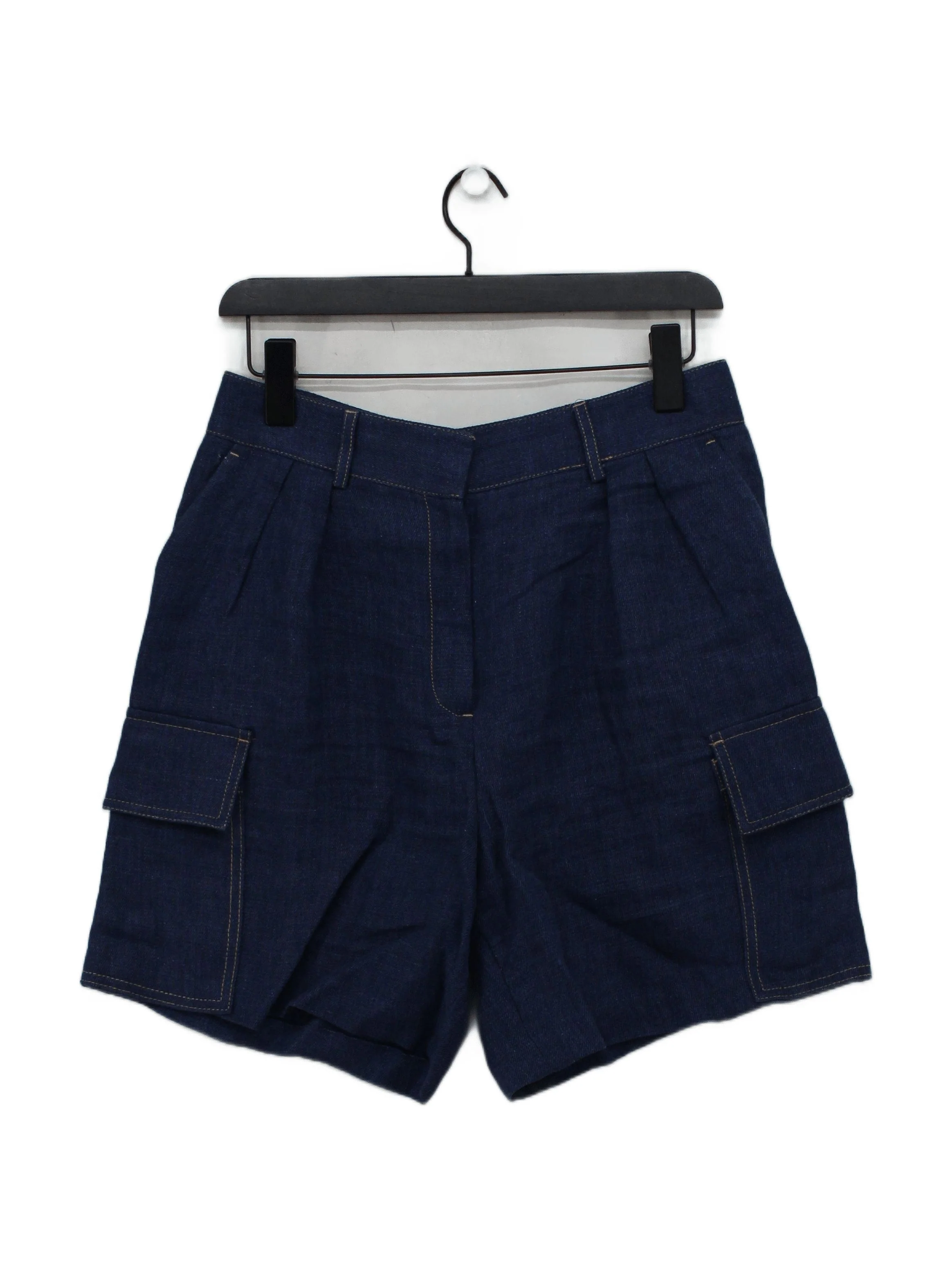Massimo Dutti Women's Shorts UK 12 Blue Linen with Polyester Cargo