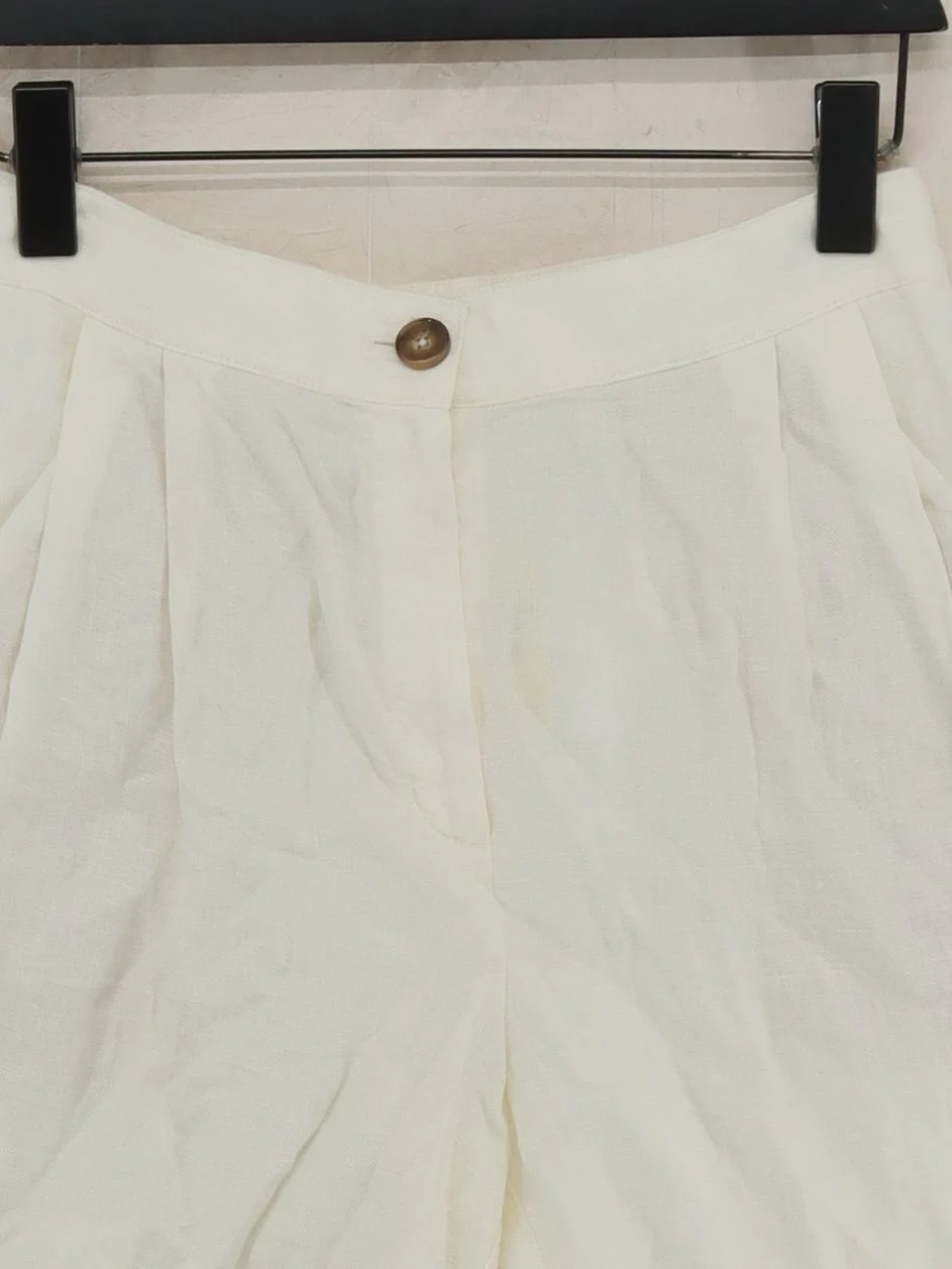 Massimo Dutti Women's Shorts UK 8 Cream Linen with Cotton, Polyester Cut-Off - Image 3