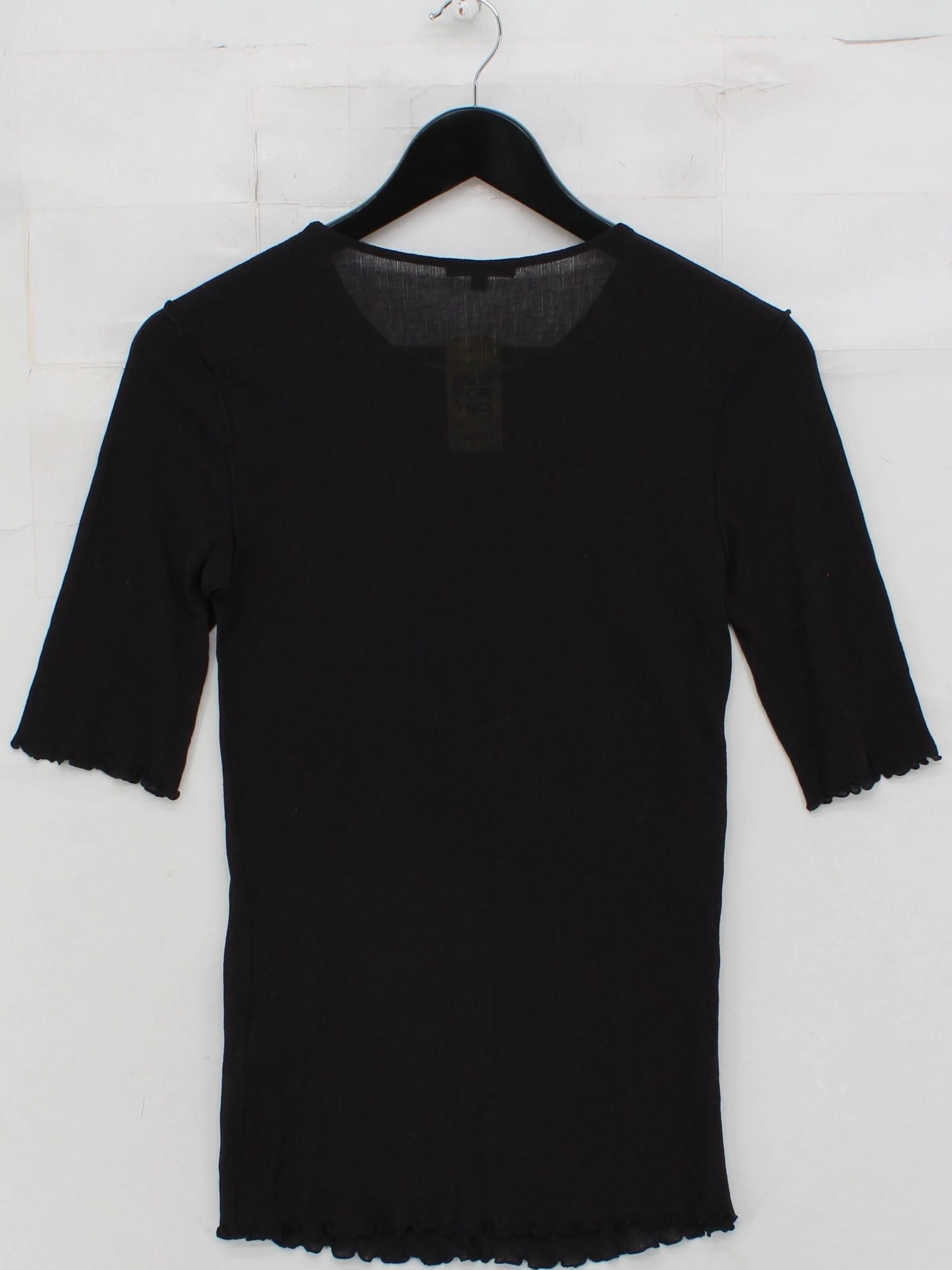 Massimo Dutti Women's T-Shirt M Black 100% Other Short Sleeve Round Neck Basic - Image 2