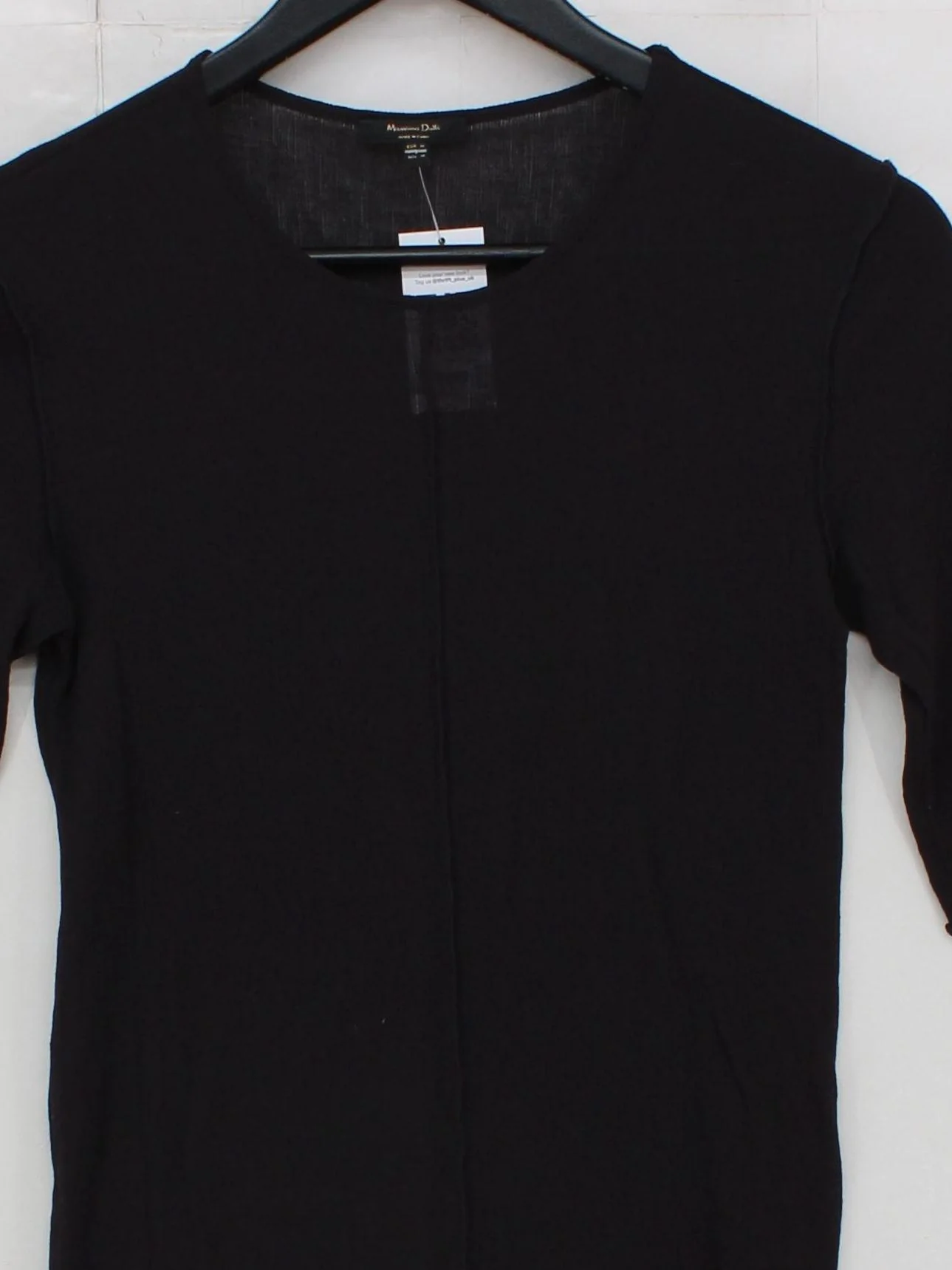 Massimo Dutti Women's T-Shirt M Black 100% Other Short Sleeve Round Neck Basic - Image 3