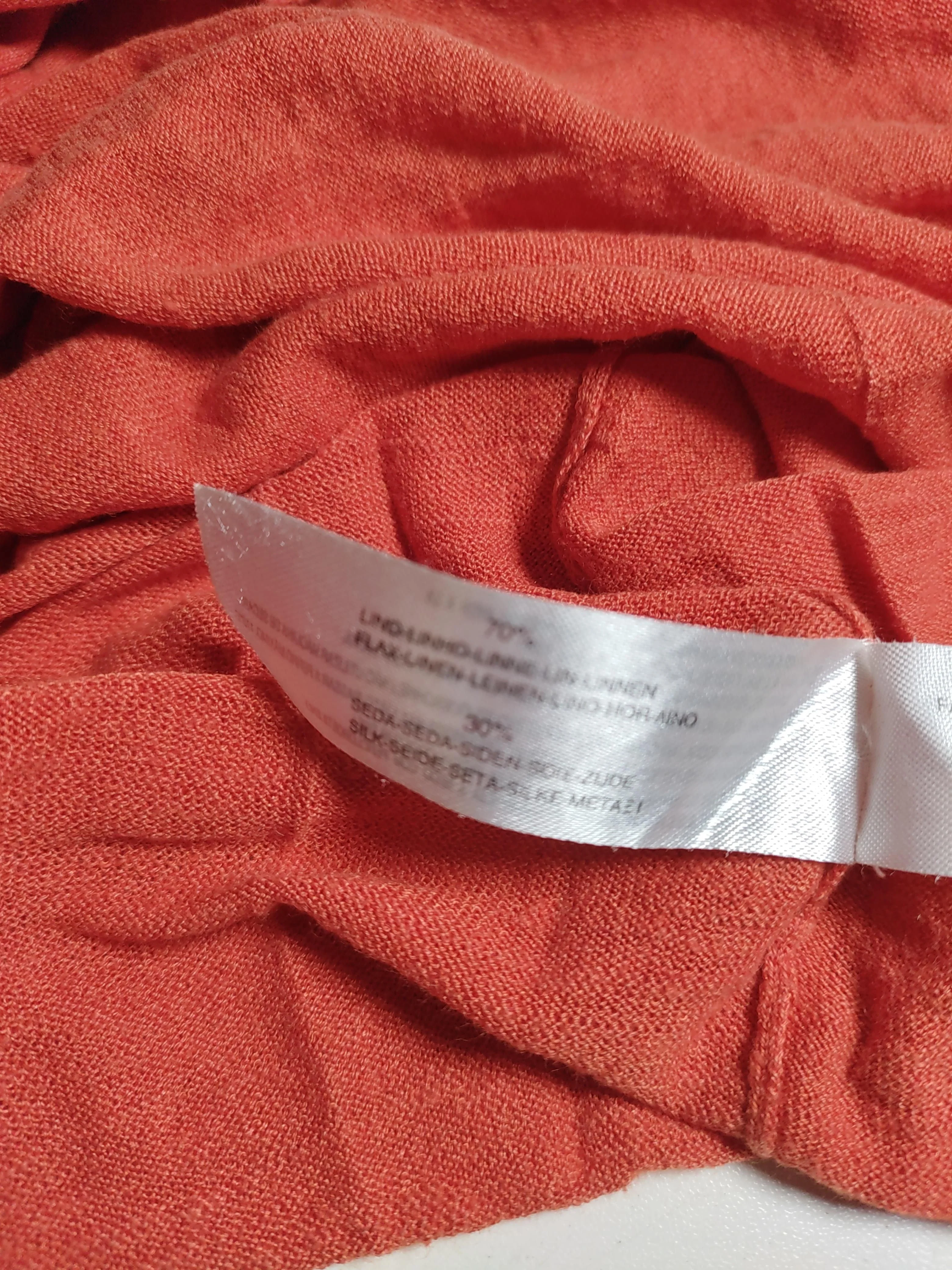 Massimo Dutti Women's T-Shirt S Orange Linen with Silk Basic - Image 6