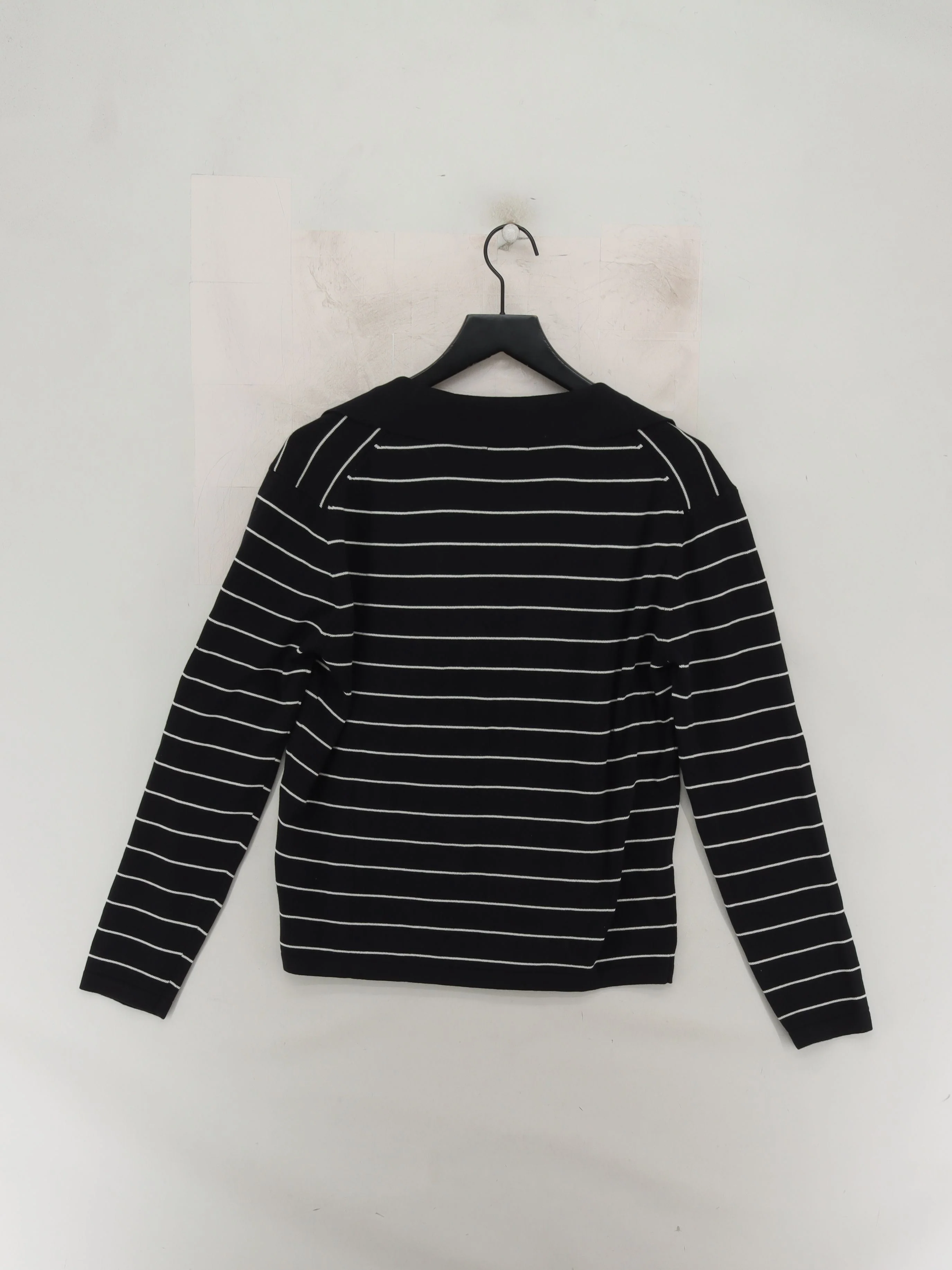 Massimo Dutti Women's Top M Black Striped 100% Cotton Long Sleeve Collared Basic - Image 2