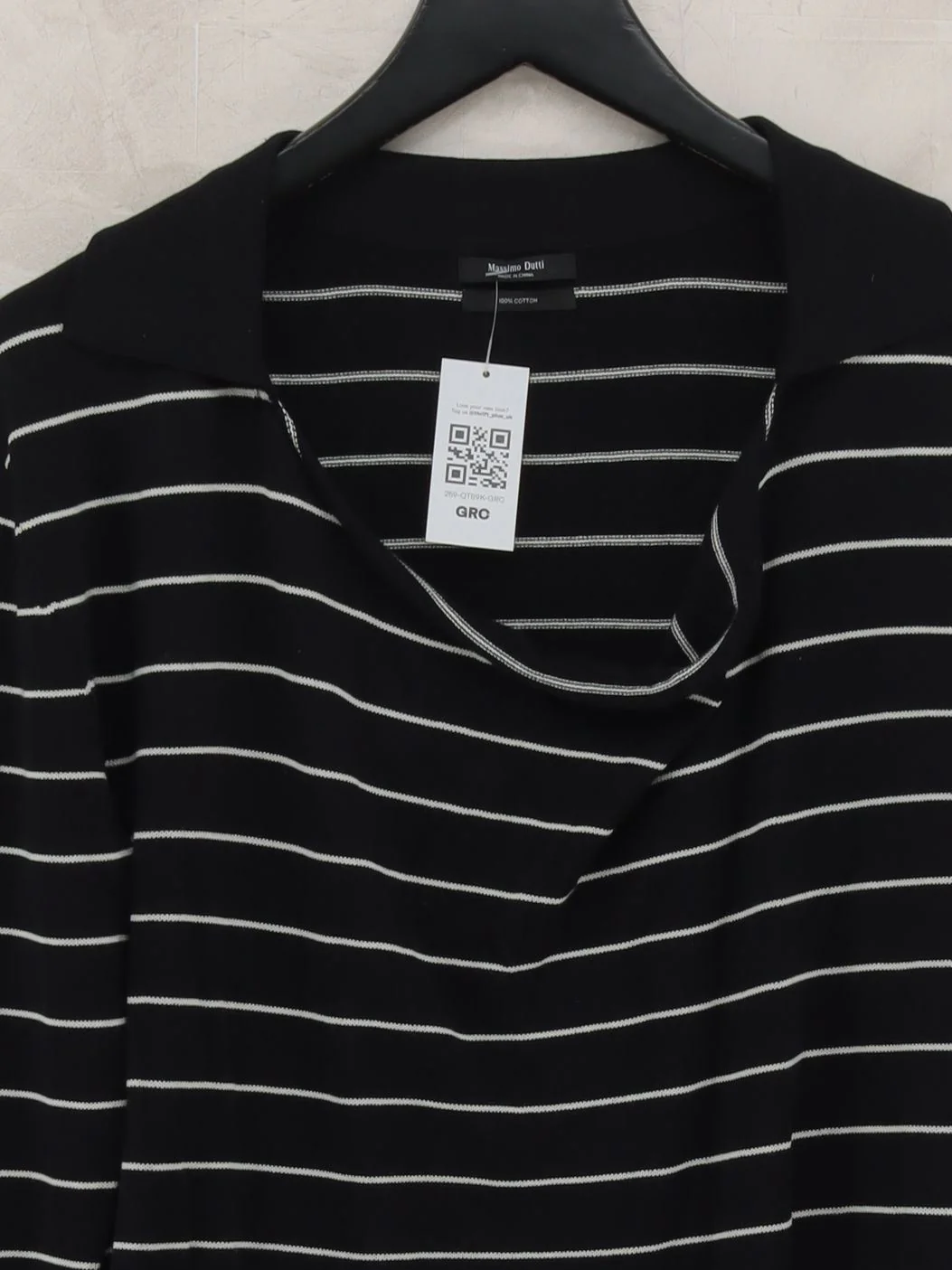 Massimo Dutti Women's Top M Black Striped 100% Cotton Long Sleeve Collared Basic - Image 3