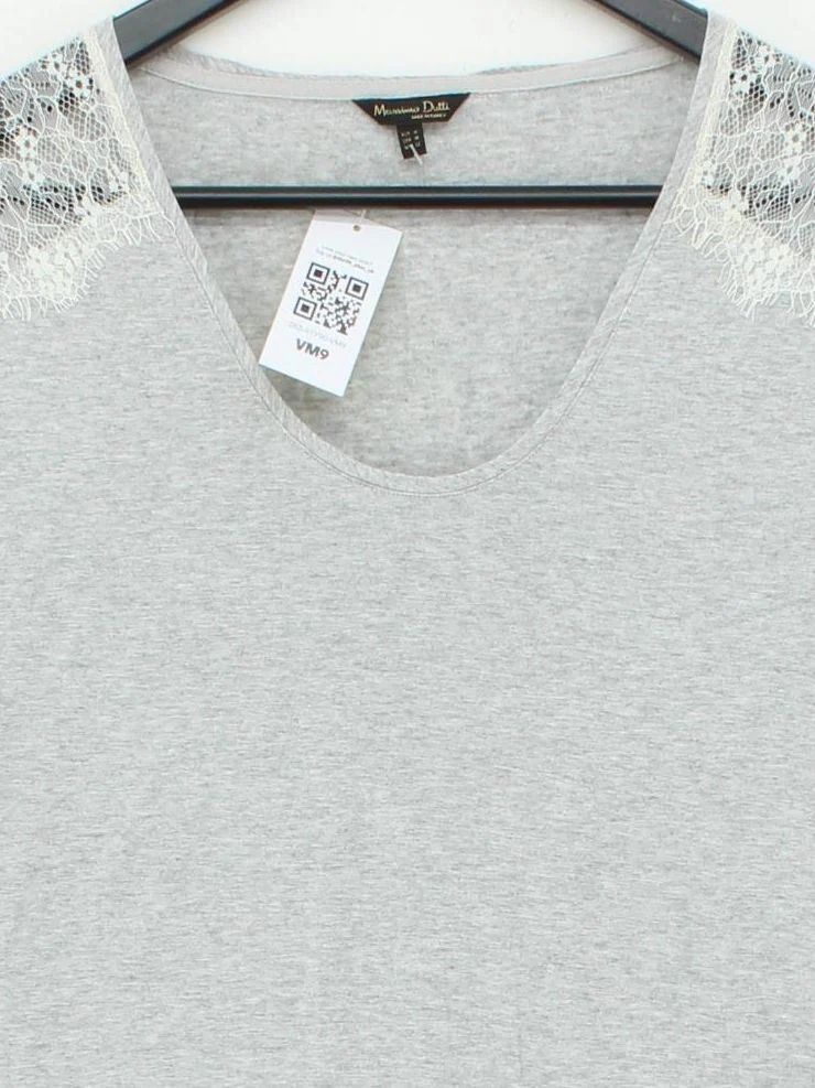 Massimo Dutti Women's Top M Grey 100% Other Short Sleeve V-Neck Basic - Image 3