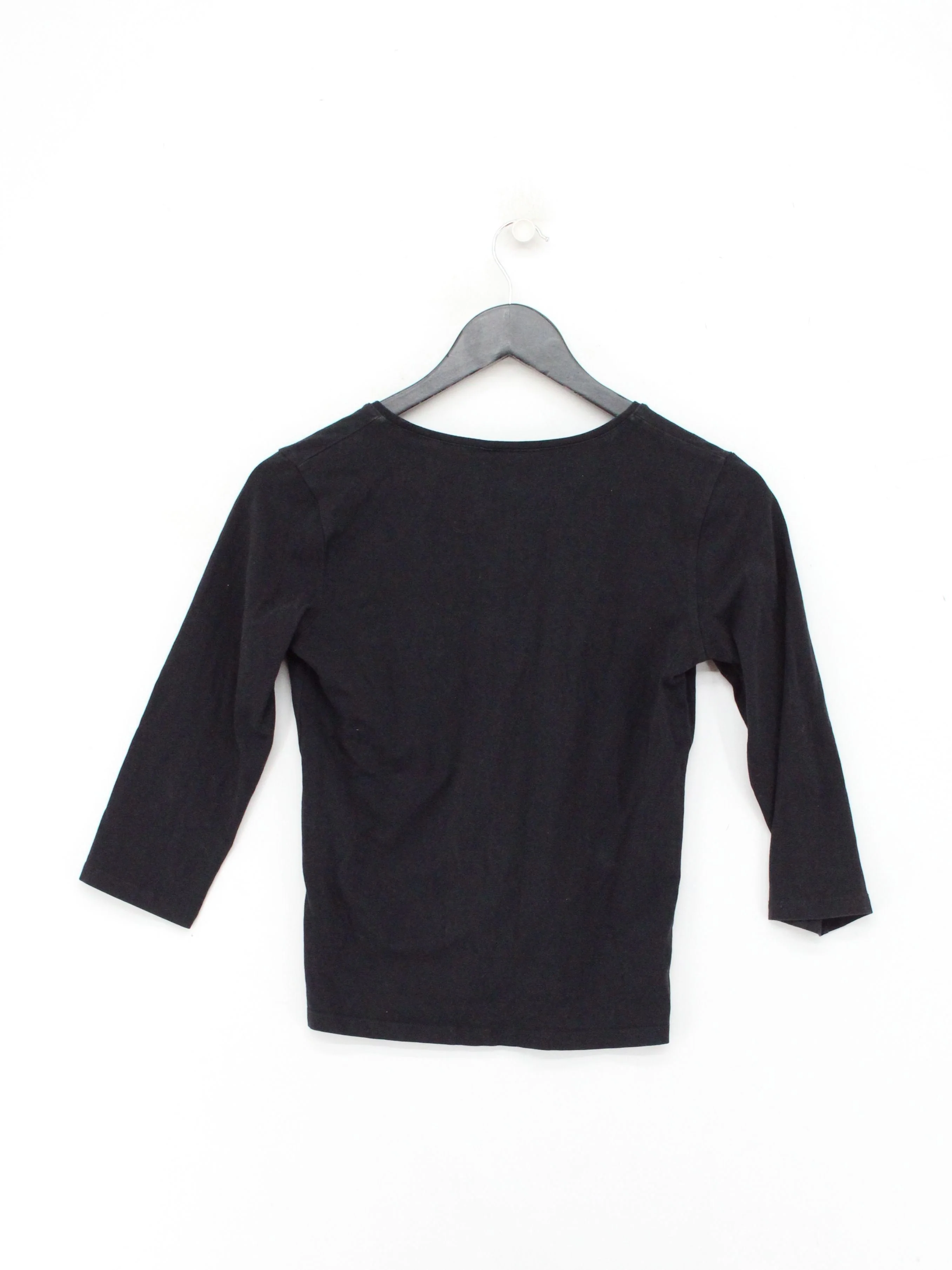 Massimo Dutti Women's Top S Black Cotton with Elastane 3/4 Sleeve V-Neck Basic - Image 2