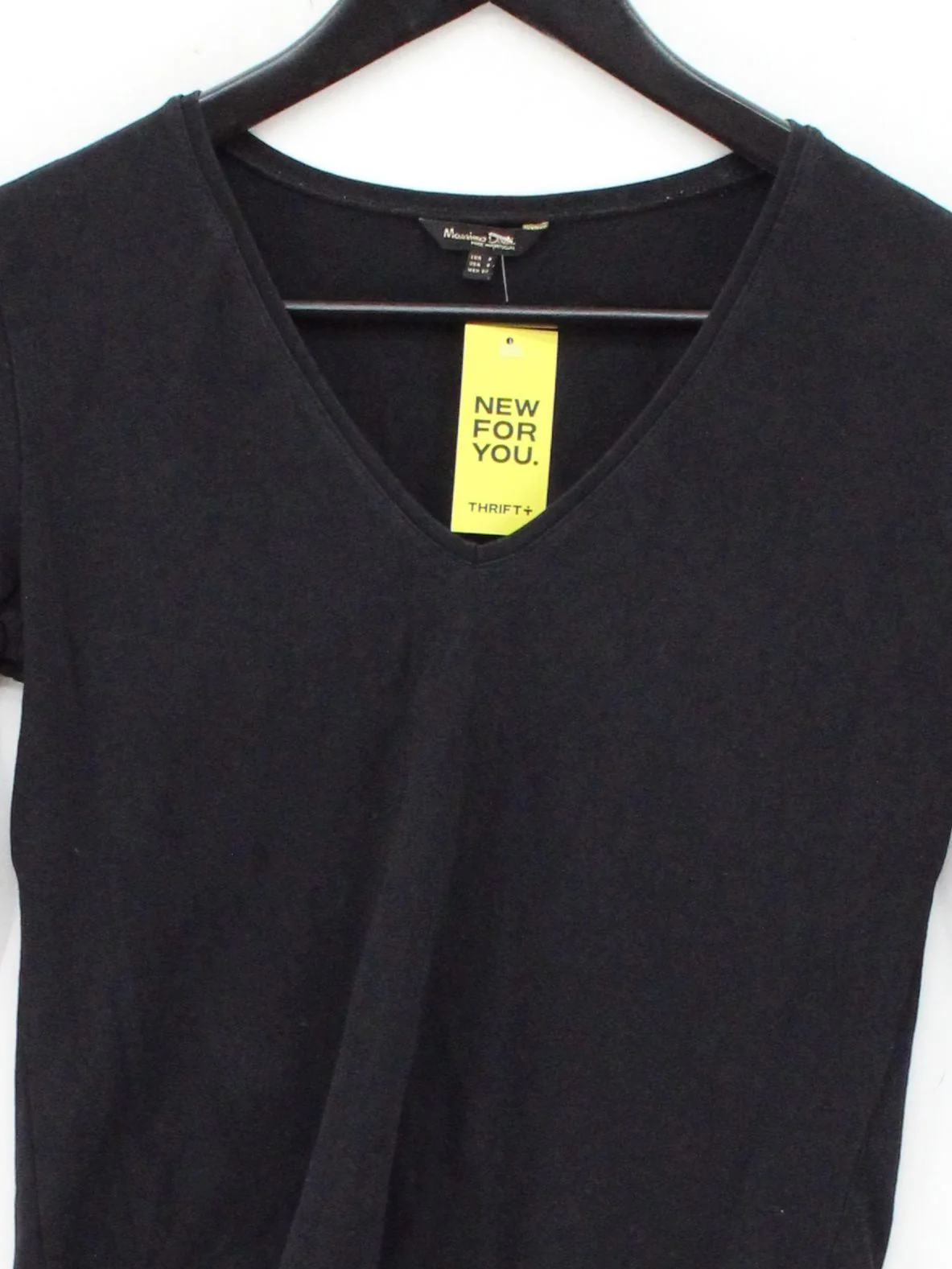 Massimo Dutti Women's Top S Black Cotton with Elastane 3/4 Sleeve V-Neck Basic - Image 3