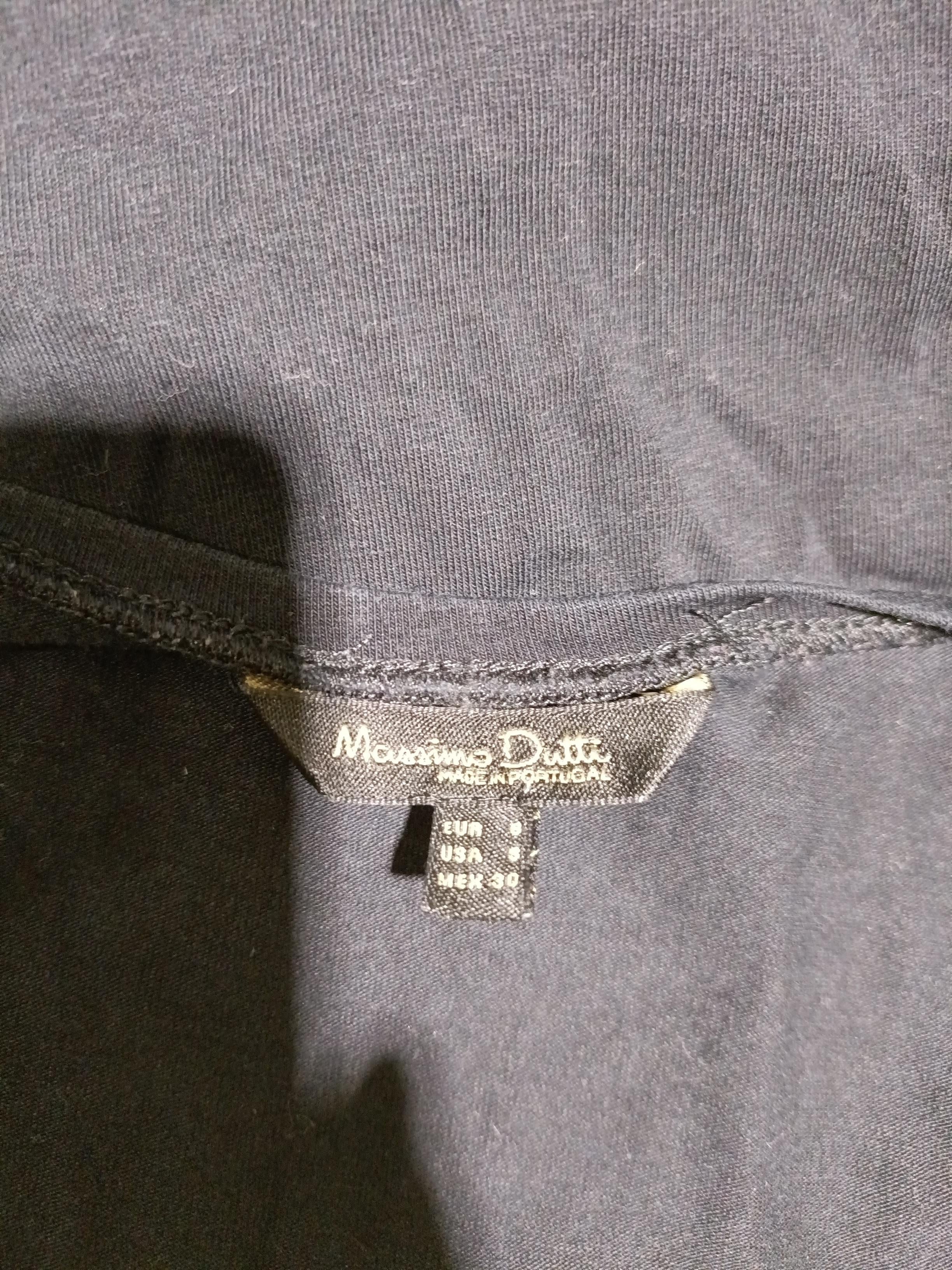 Massimo Dutti Women's Top S Black Cotton with Elastane 3/4 Sleeve V-Neck Basic - Image 5