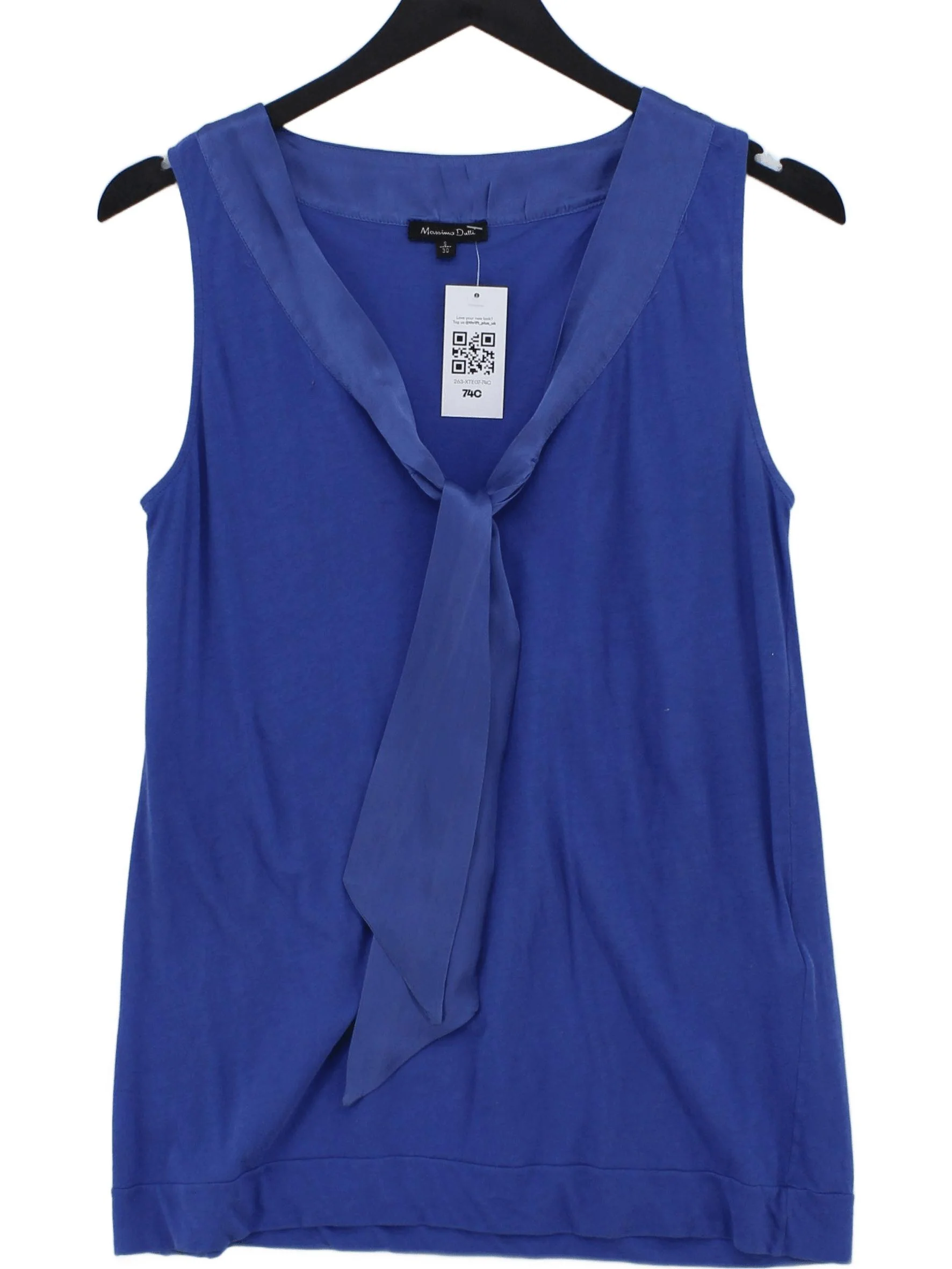 Massimo Dutti Women's Top S Blue Cotton with Silk Sleeveless V-Neck Basic