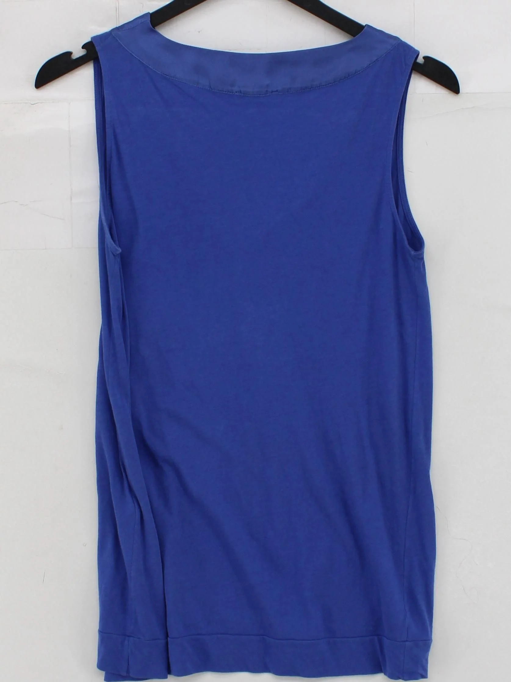Massimo Dutti Women's Top S Blue Cotton with Silk Sleeveless V-Neck Basic - Image 2