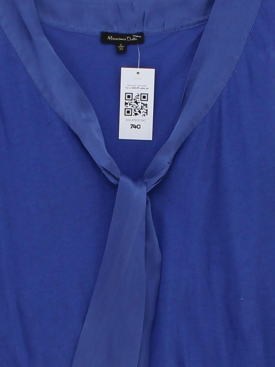Massimo Dutti Women's Top S Blue Cotton with Silk Sleeveless V-Neck Basic - Image 3