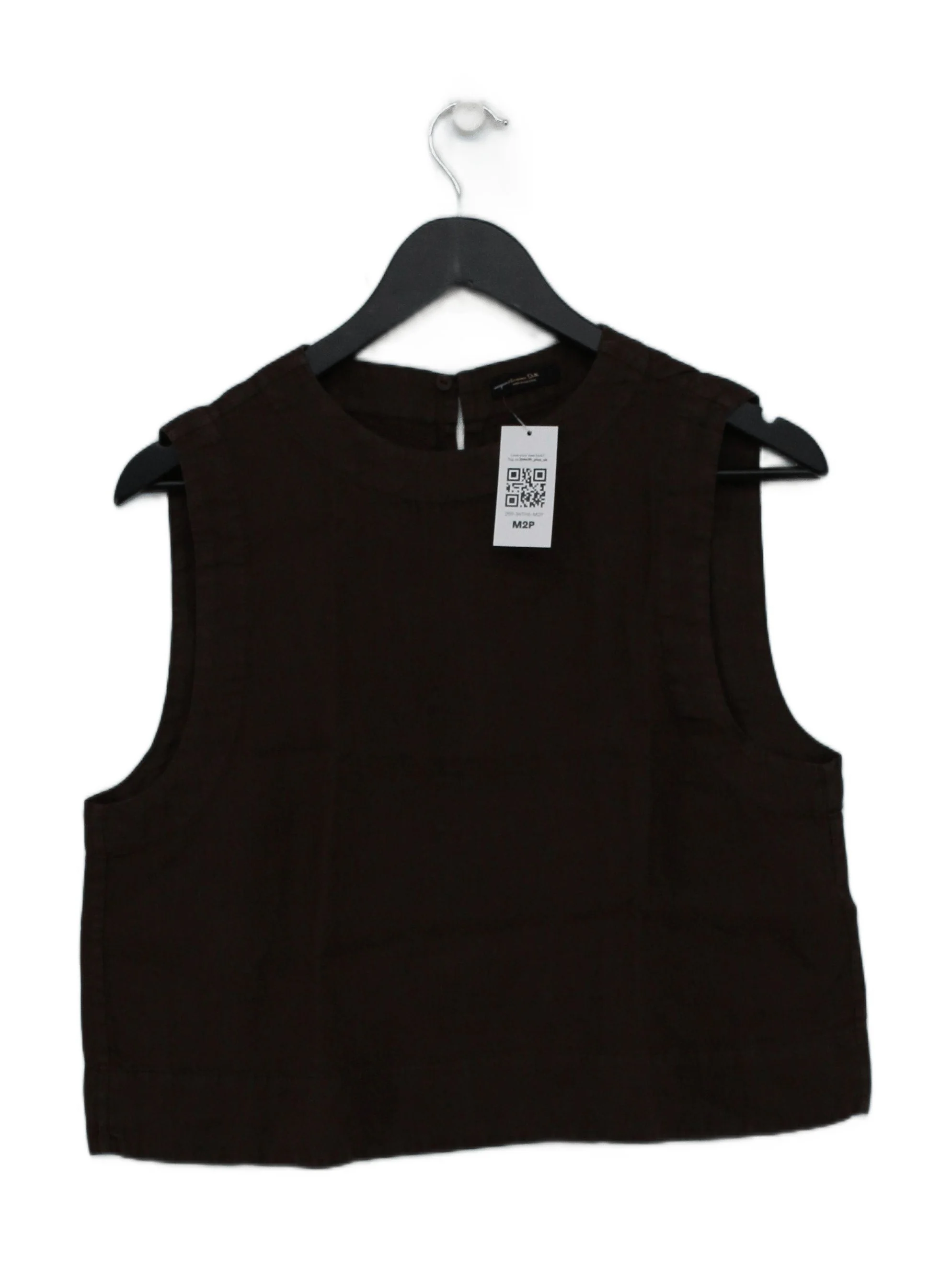 Massimo Dutti Women's Top S Brown 100% Linen Sleeveless Round Neck Cropped