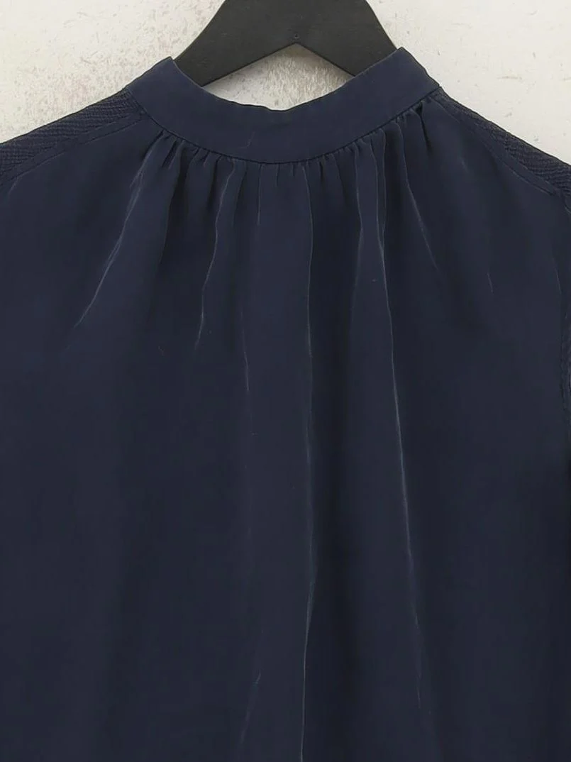 Massimo Dutti Women's Top UK 6 Blue 100% Other Sleeveless High Neck Basic - Image 3