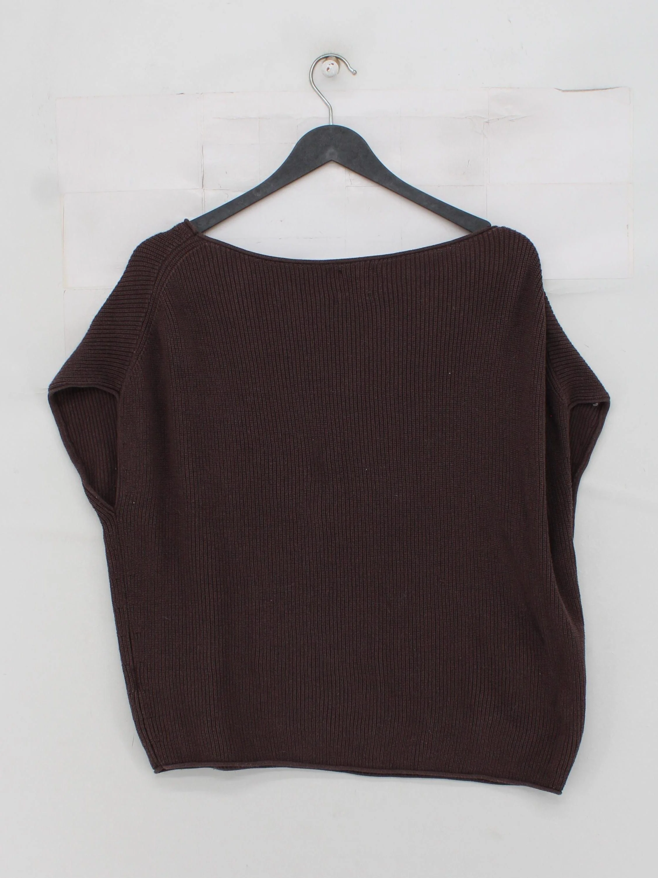 Massimo Dutti Women's Top XS Brown 100% Cotton Short Sleeve V-Neck Basic - Image 2