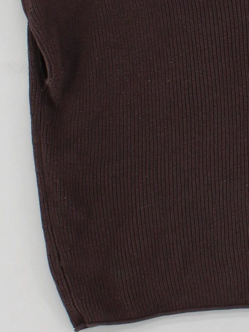 Massimo Dutti Women's Top XS Brown 100% Cotton Short Sleeve V-Neck Basic - Image 4