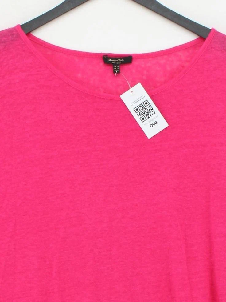Massimo Dutti Women's Top XXS Pink 100% Linen Short Sleeve Round Neck Basic - Image 3