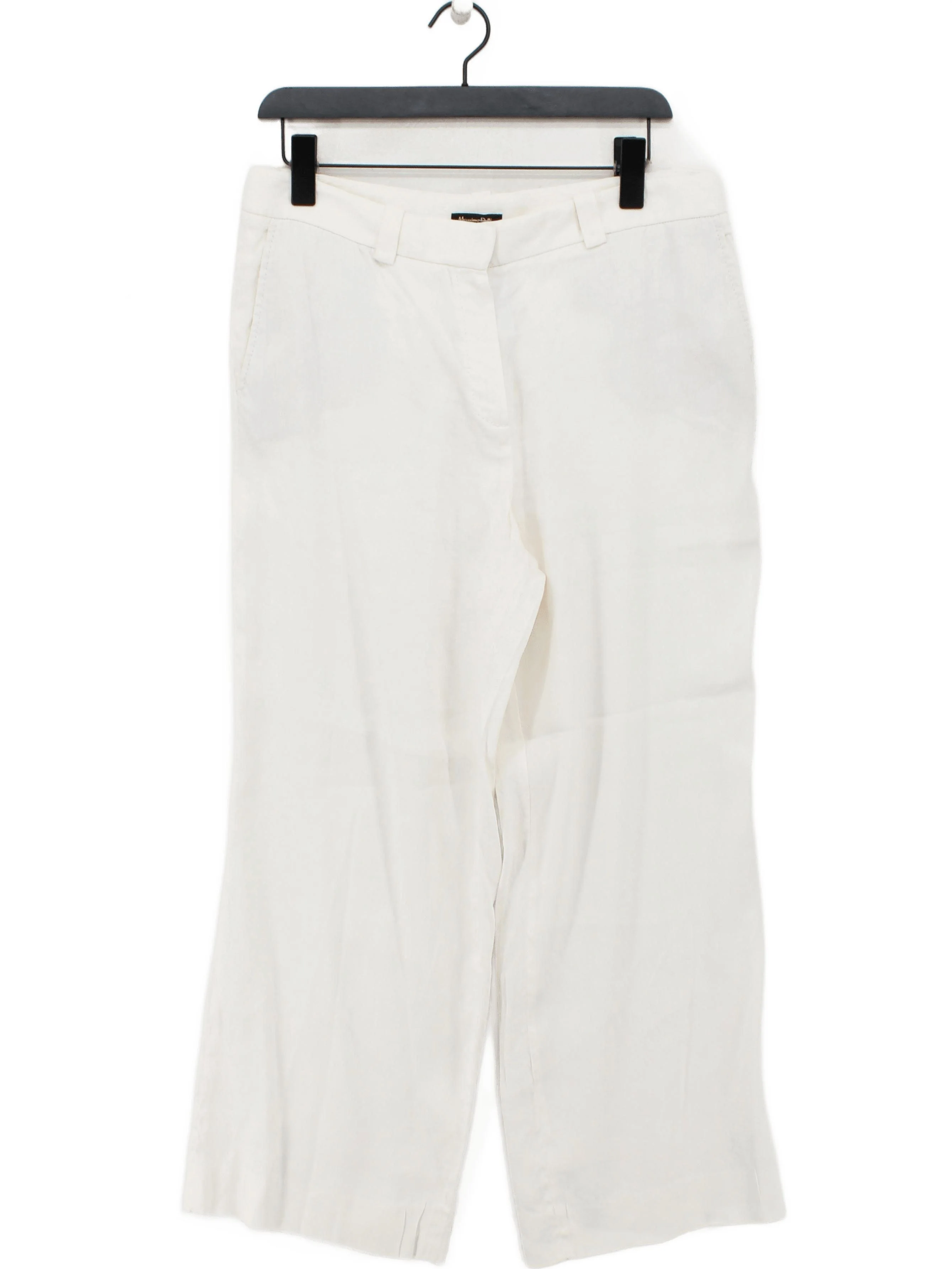 Massimo Dutti Women's Trousers UK 14 Cream Linen with Viscose, Elastane Cropped