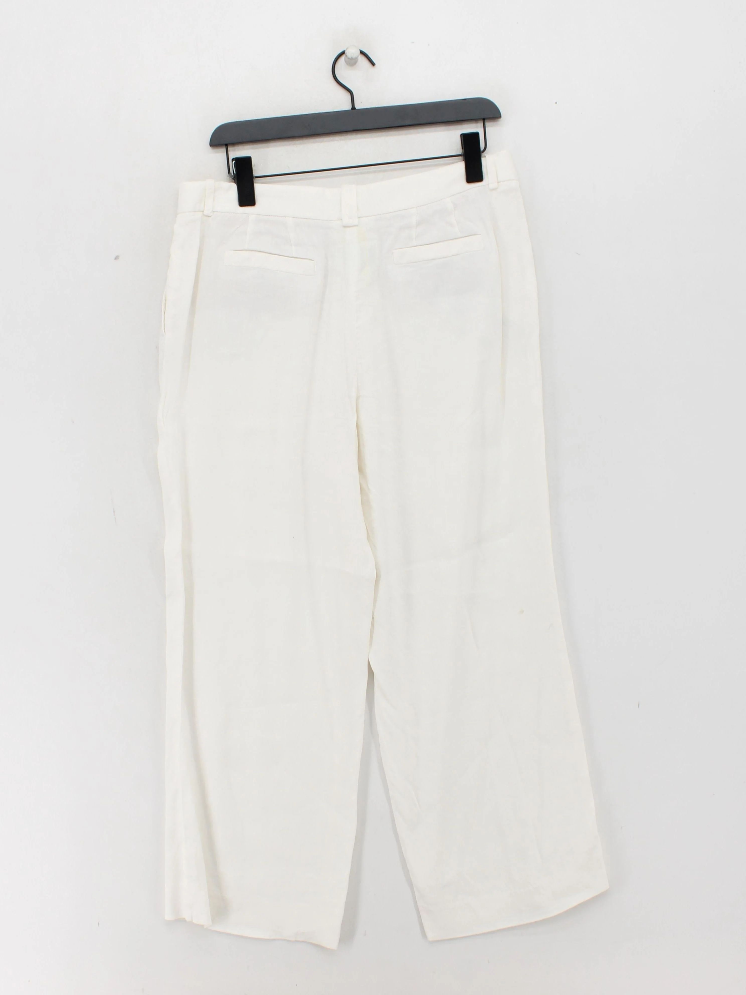 Massimo Dutti Women's Trousers UK 14 Cream Linen with Viscose, Elastane Cropped - Image 2