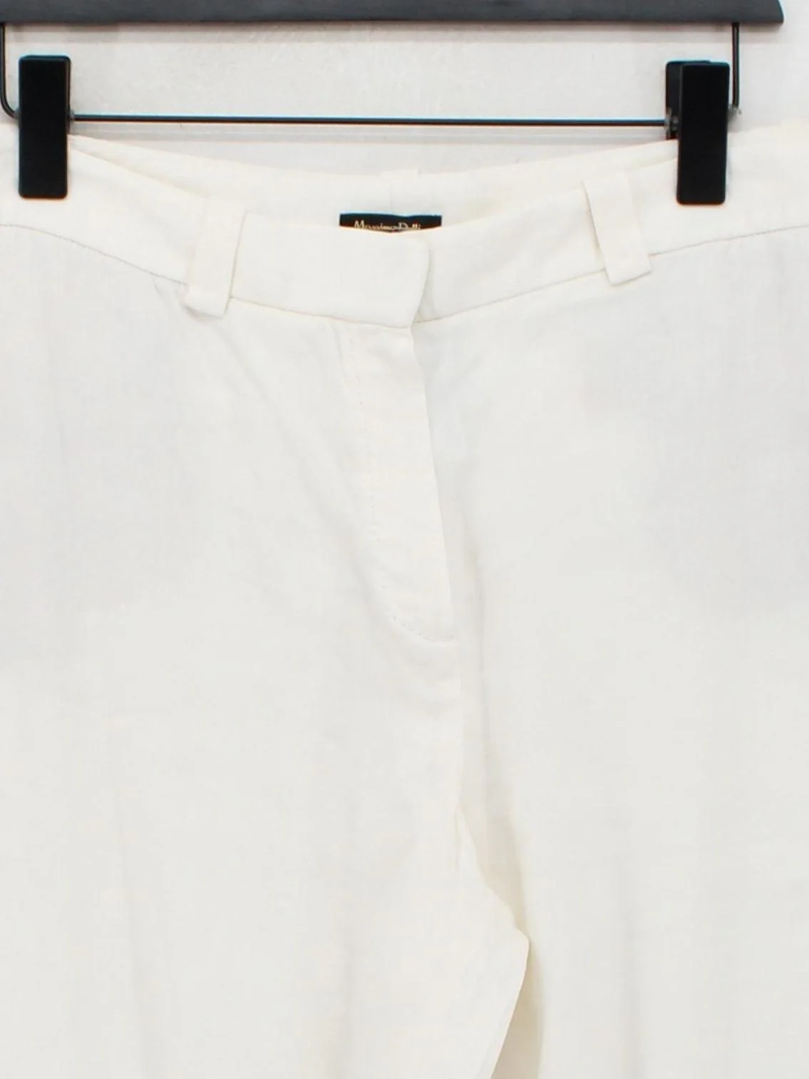 Massimo Dutti Women's Trousers UK 14 Cream Linen with Viscose, Elastane Cropped - Image 3