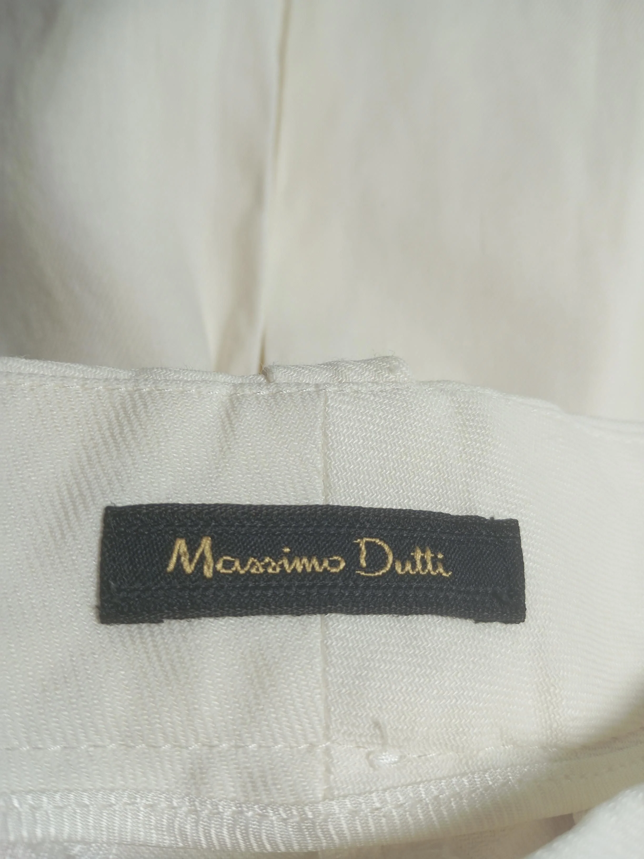 Massimo Dutti Women's Trousers UK 14 Cream Linen with Viscose, Elastane Cropped - Image 6