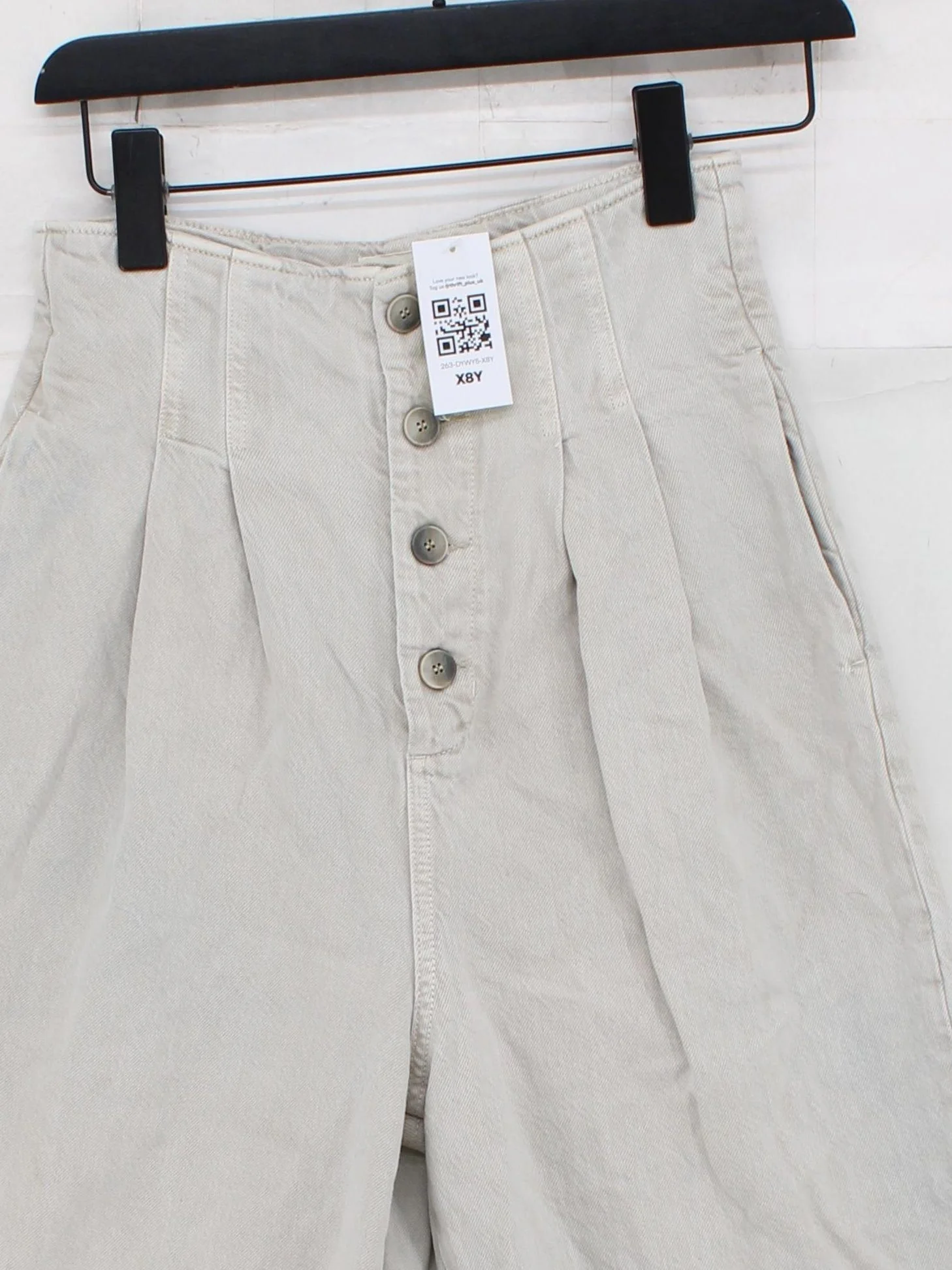 Massimo Dutti Women's Trousers UK 6 Cream 100% Other Wide-Leg Chino - Image 3