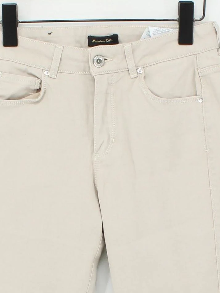 Massimo Dutti Women's Trousers UK 8 Cream Cotton with Elastane Tapered Chino - Image 3