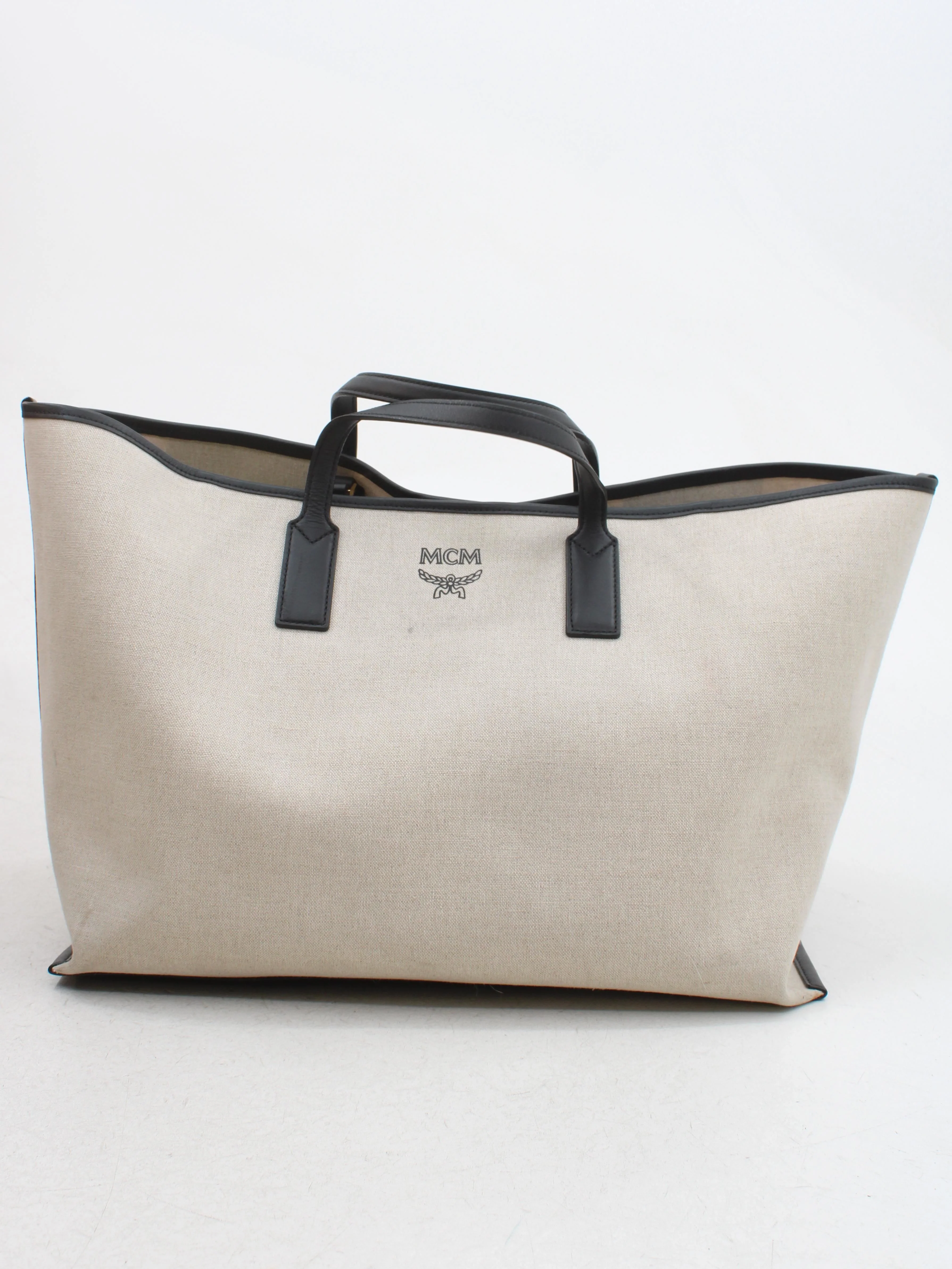 MCM Men's Bag Cream Graphic Cotton with Faux Leather Tote - Image 2