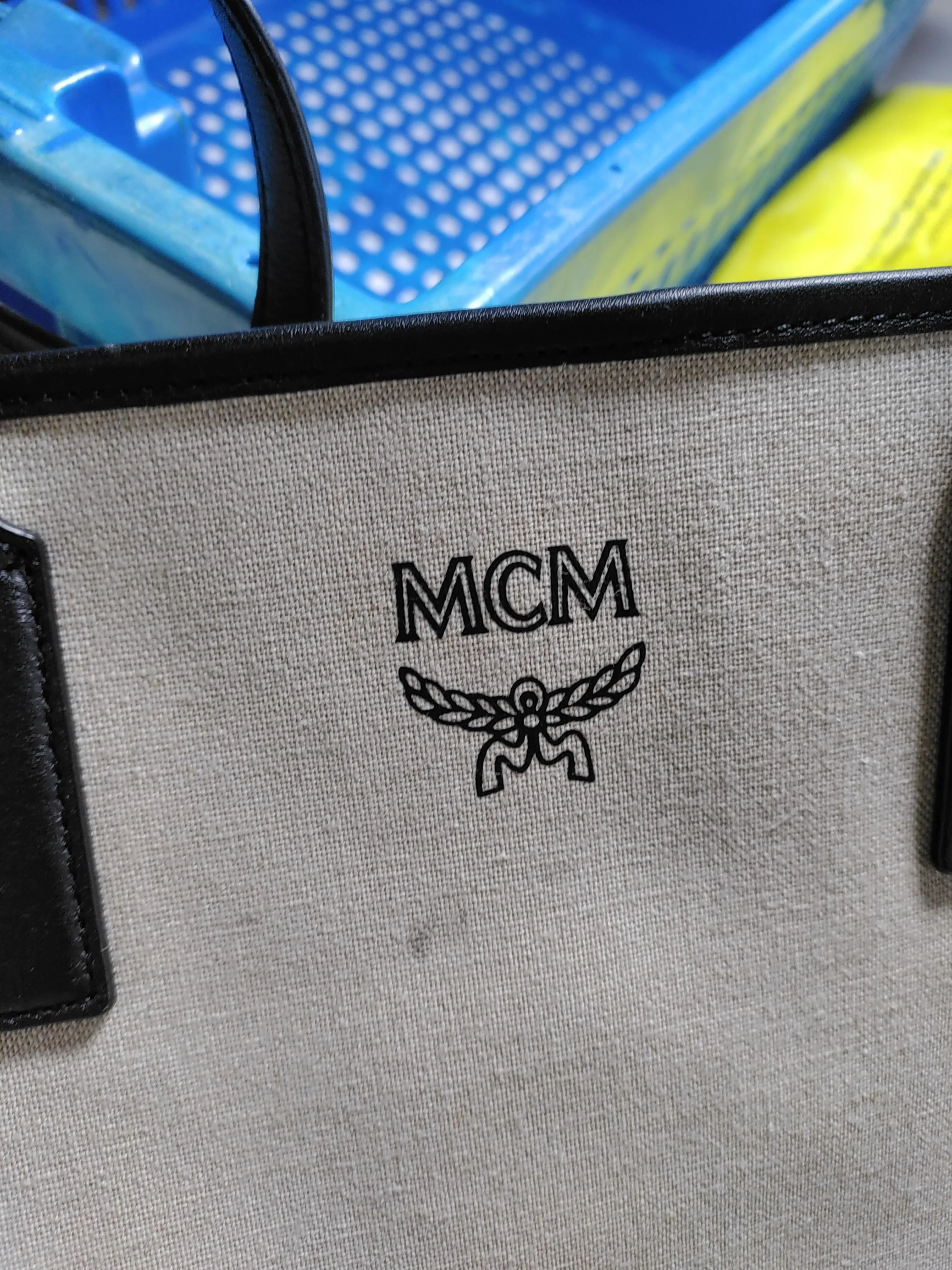 MCM Men's Bag Cream Graphic Cotton with Faux Leather Tote - Image 7