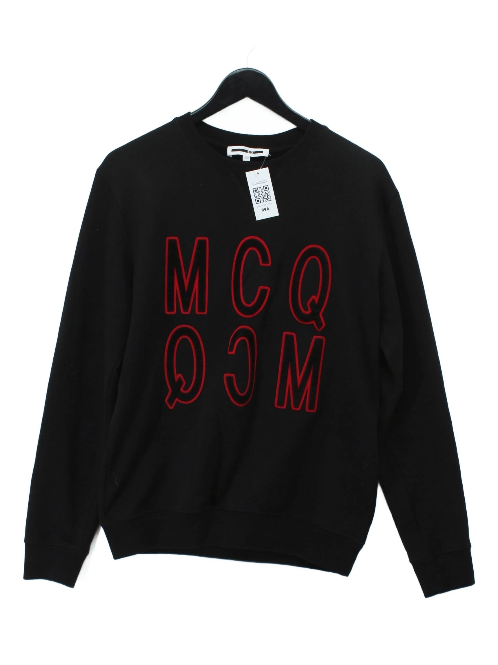McQ Men's Hoodie S Black Graphic Cotton with Elastane, Polyamide Pullover
