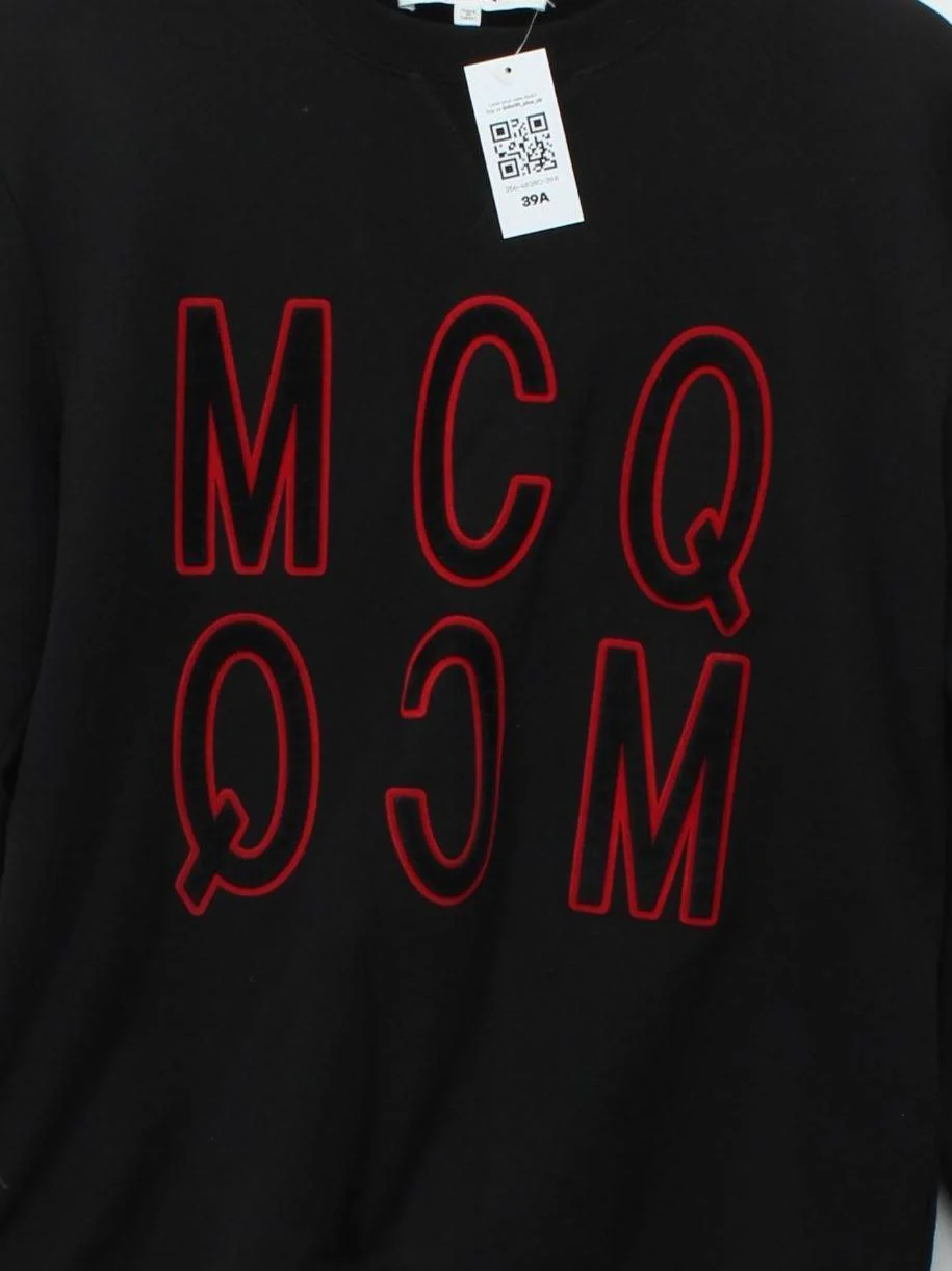 McQ Men's Hoodie S Black Graphic Cotton with Elastane, Polyamide Pullover - Image 3