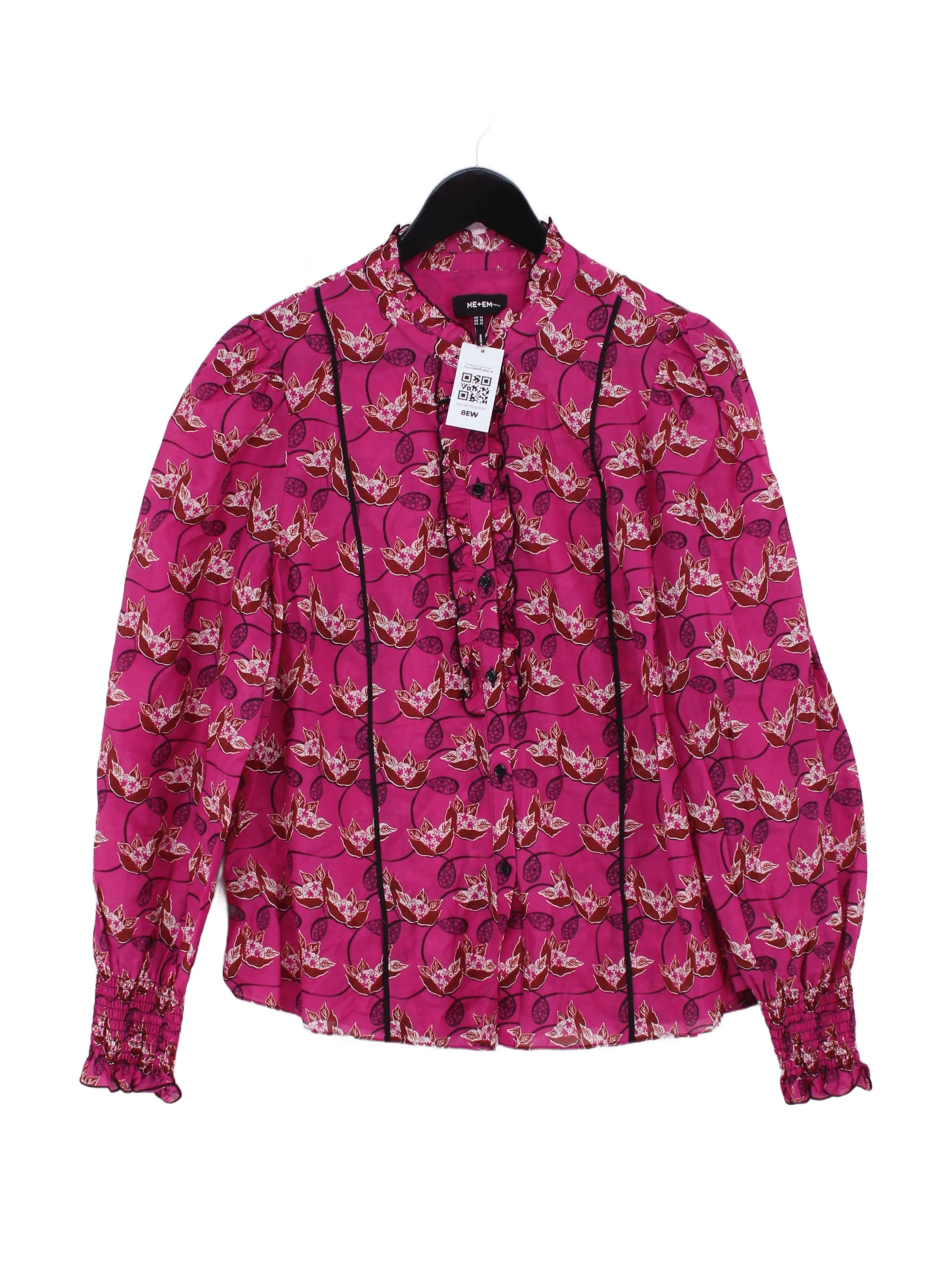 ME+EM Women's Blouse UK 14 Pink Cotton with Silk Basic