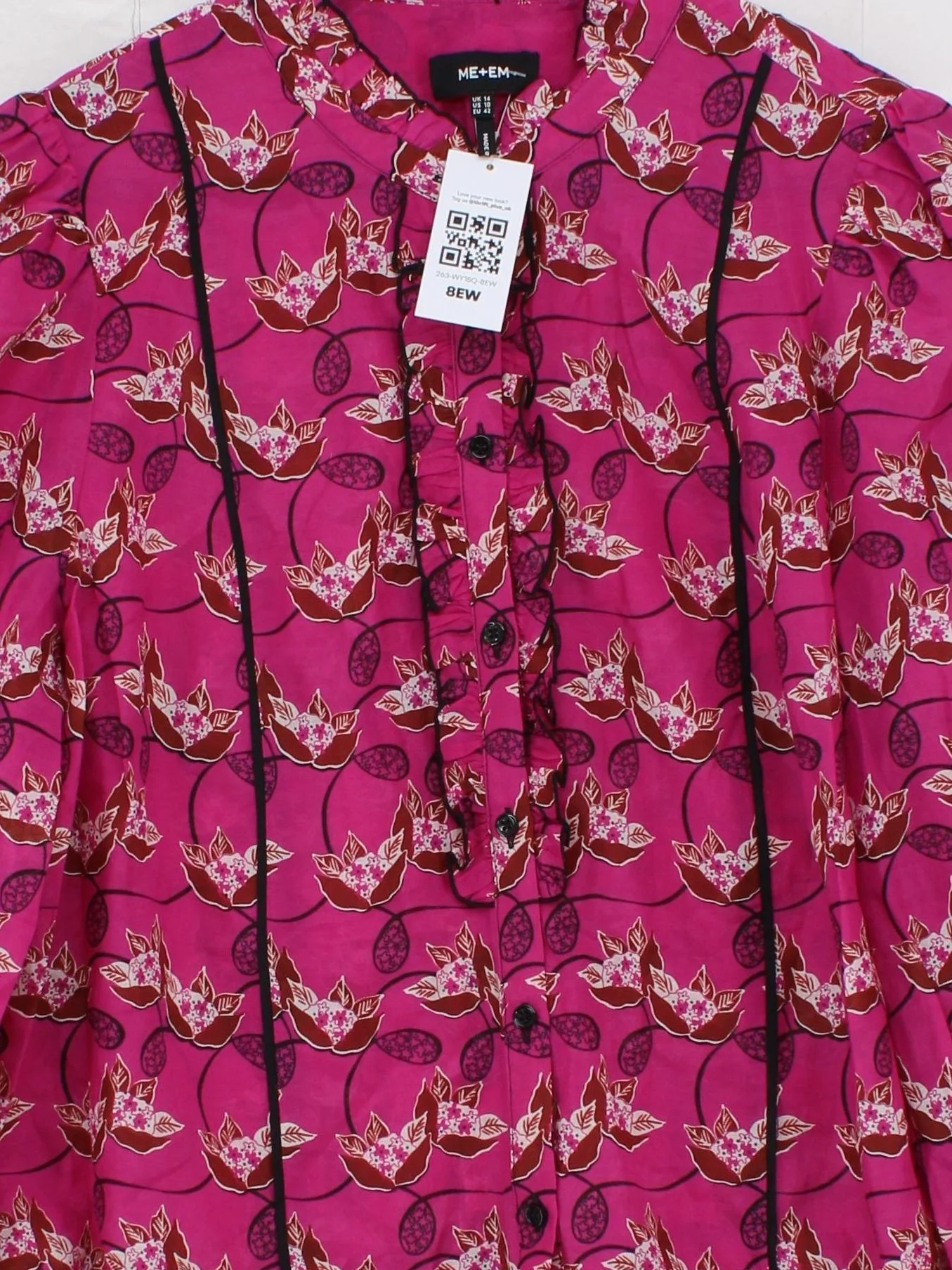 ME+EM Women's Blouse UK 14 Pink Cotton with Silk Basic - Image 3