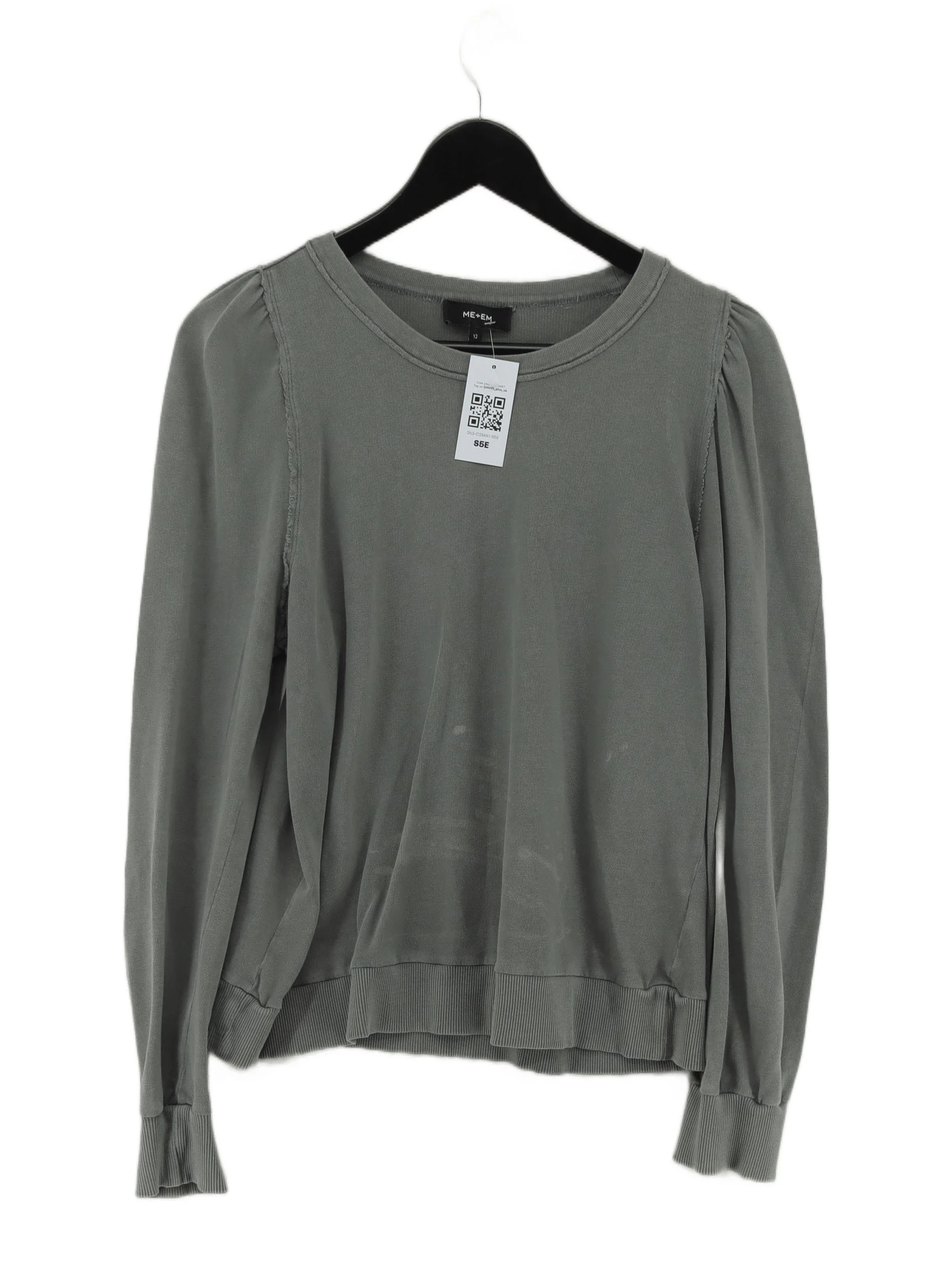 ME+EM Women's Jumper UK 12 Grey Cotton with Elastane Round Neck Pullover