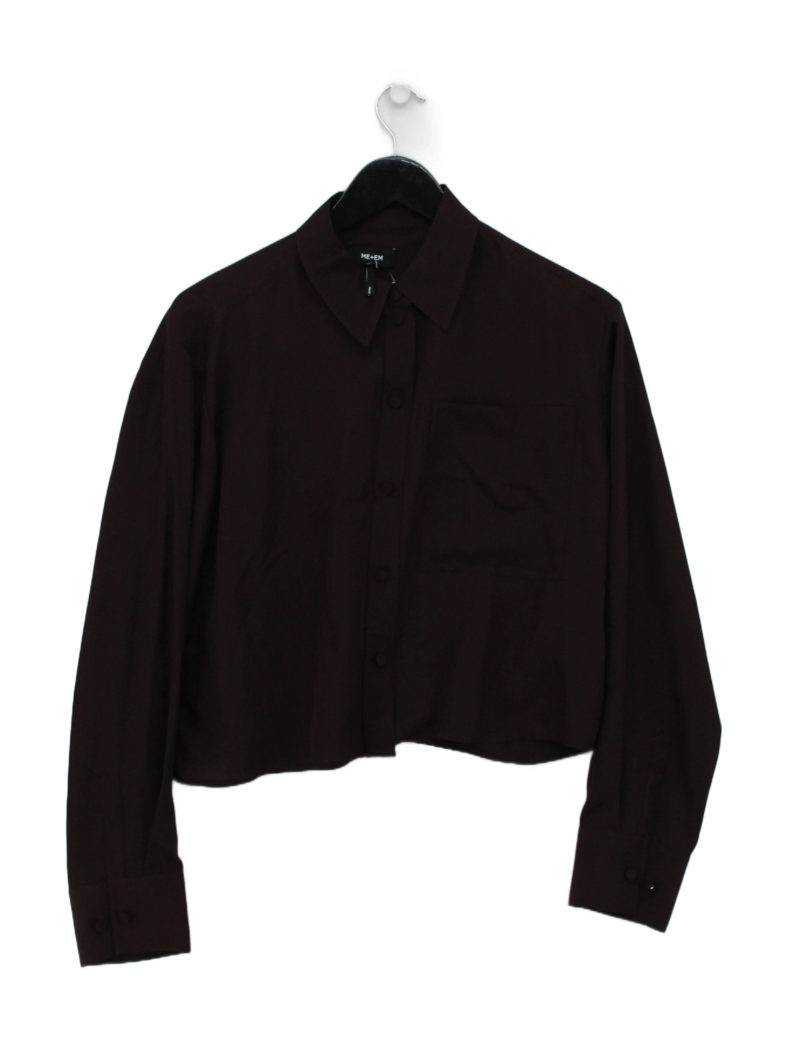 ME+EM Women's Shirt UK 10 Brown 100% Silk Long Sleeve Collared Basic