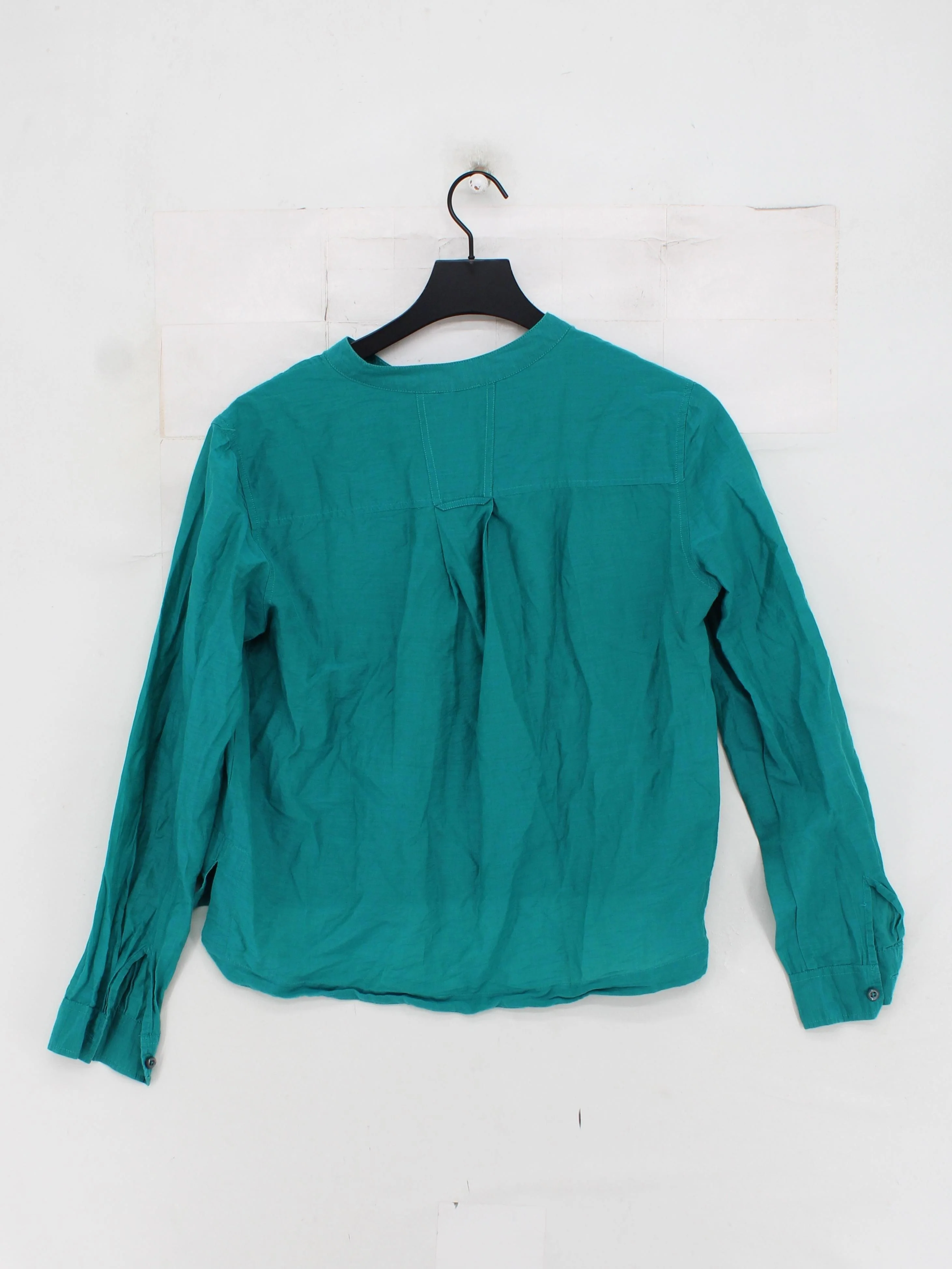 ME+EM Women's Shirt UK 10 Green Cotton with Silk Long Sleeve Collared Basic - Image 2