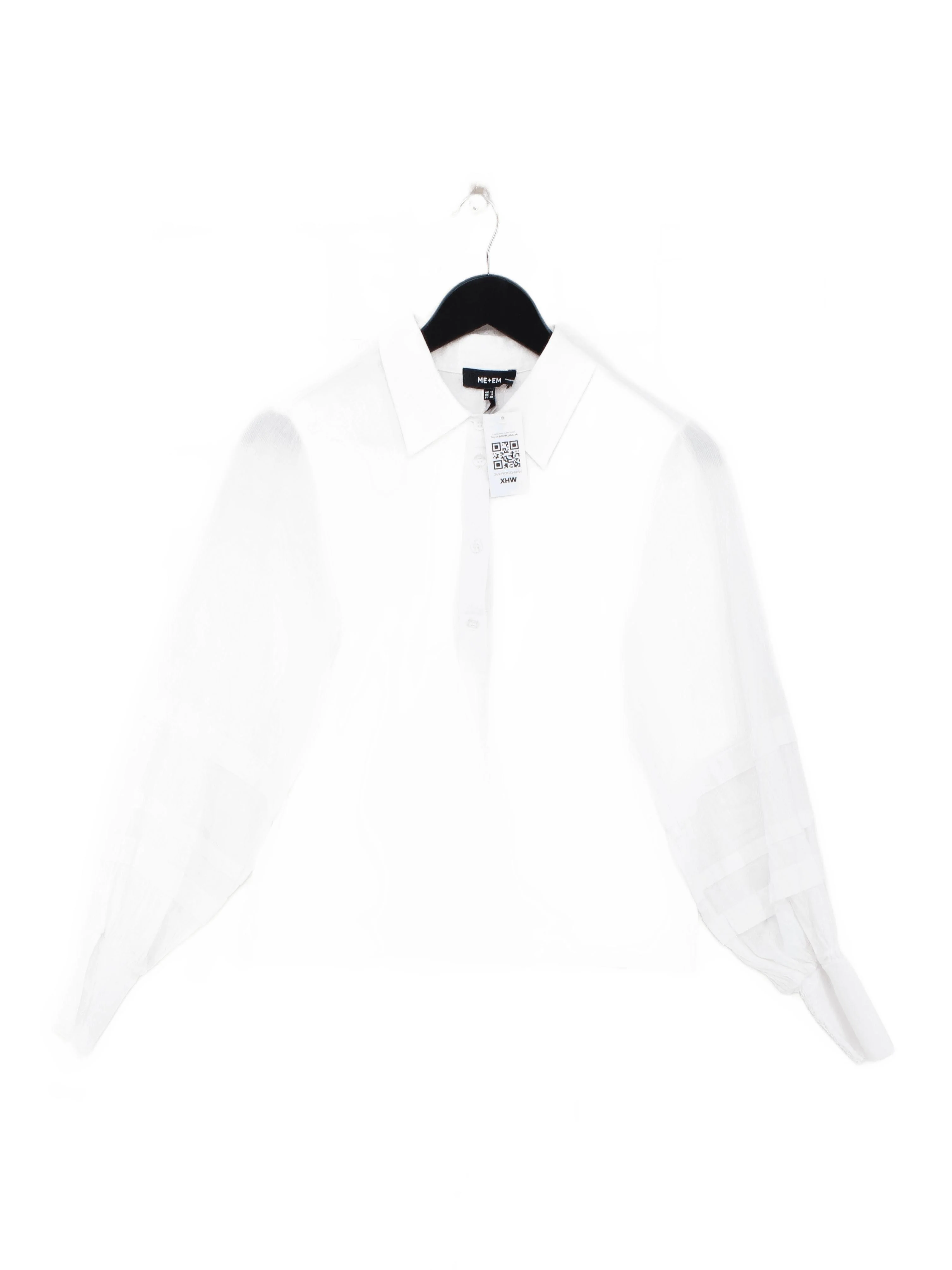ME+EM Women's Shirt UK 12 White 100% Cotton Long Sleeve Collared Basic