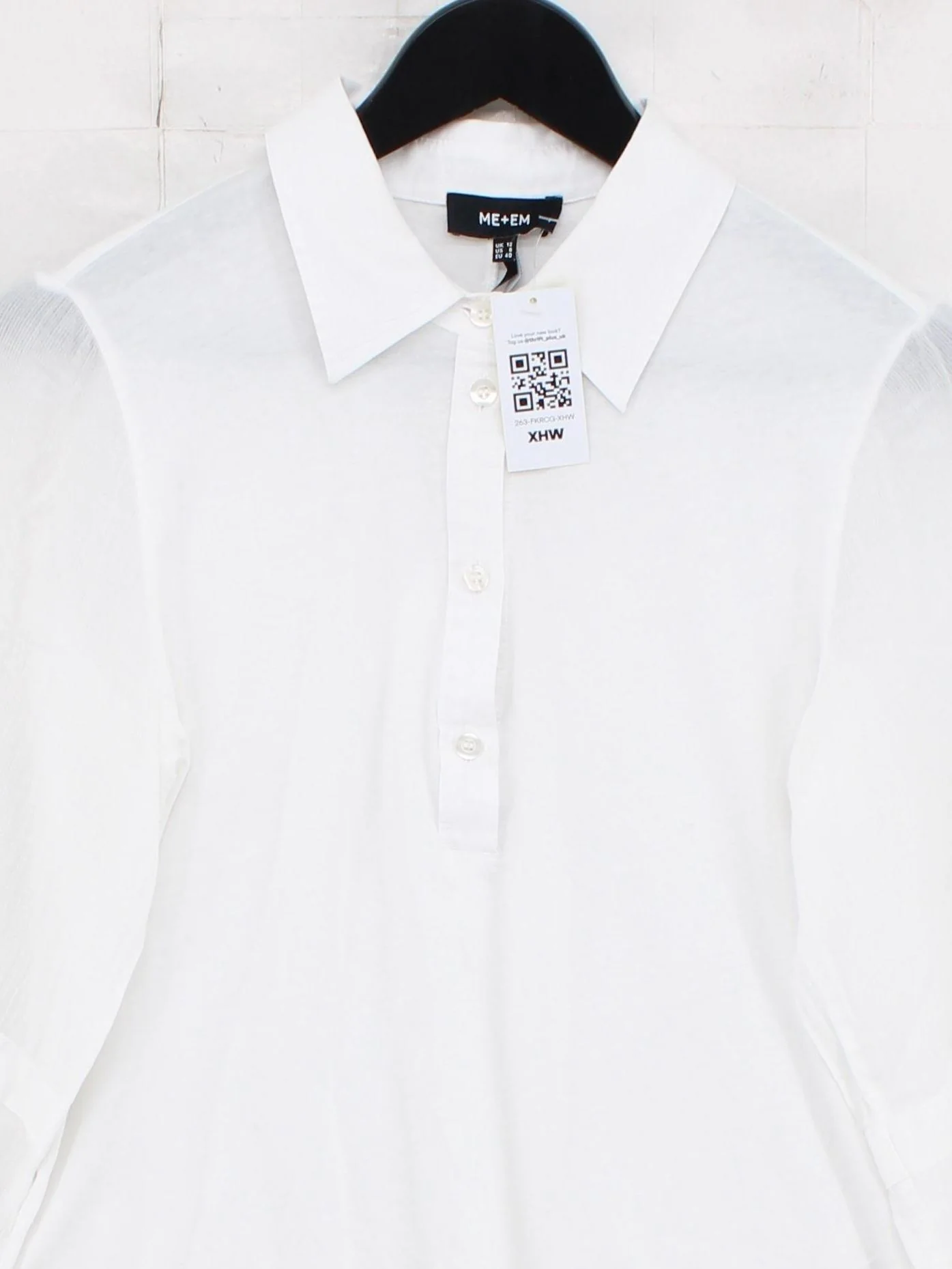 ME+EM Women's Shirt UK 12 White 100% Cotton Long Sleeve Collared Basic - Image 3