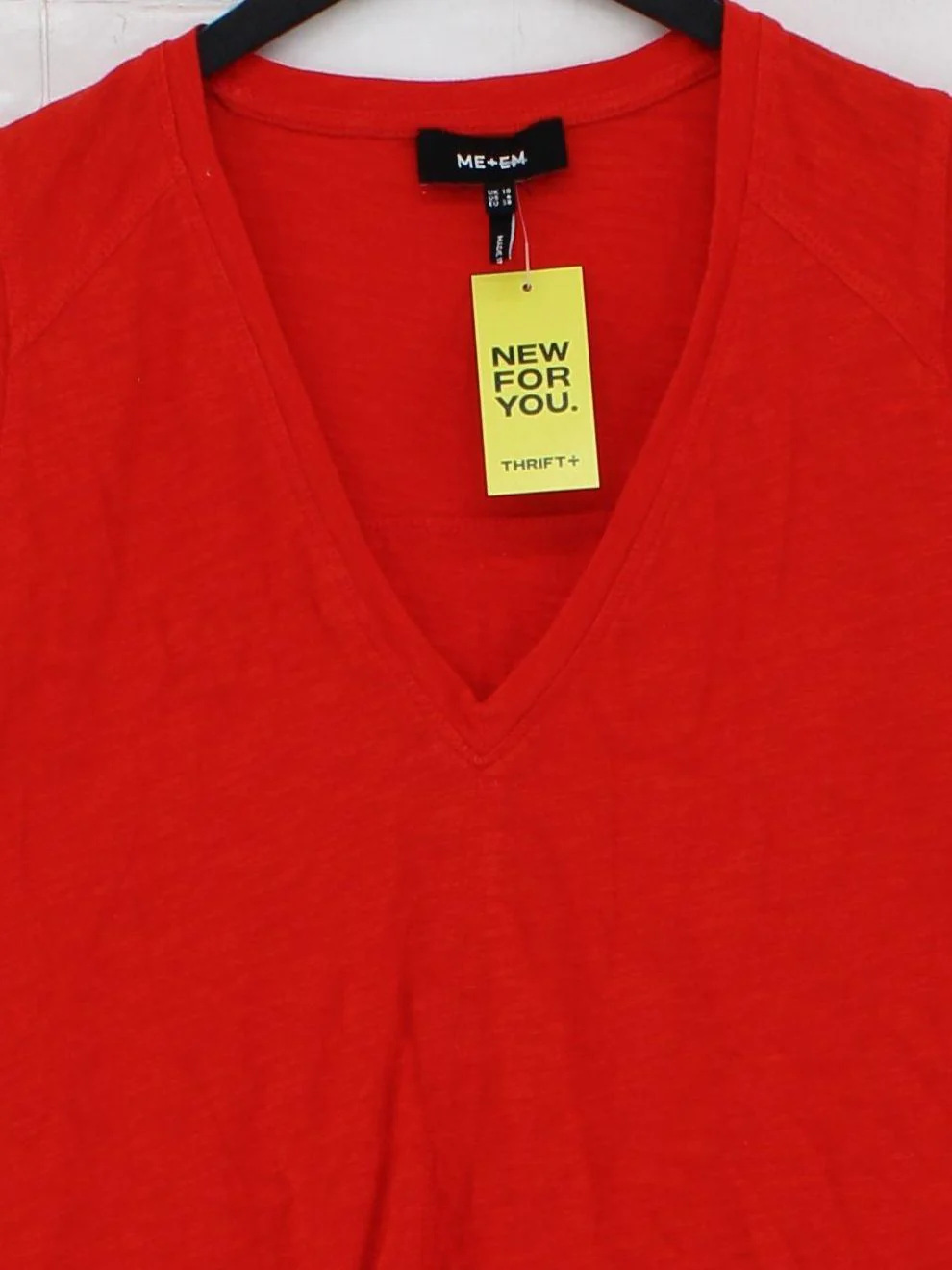 ME+EM Women's T-Shirt UK 10 Red 100% Cotton Short Sleeve V-Neck Basic - Image 3