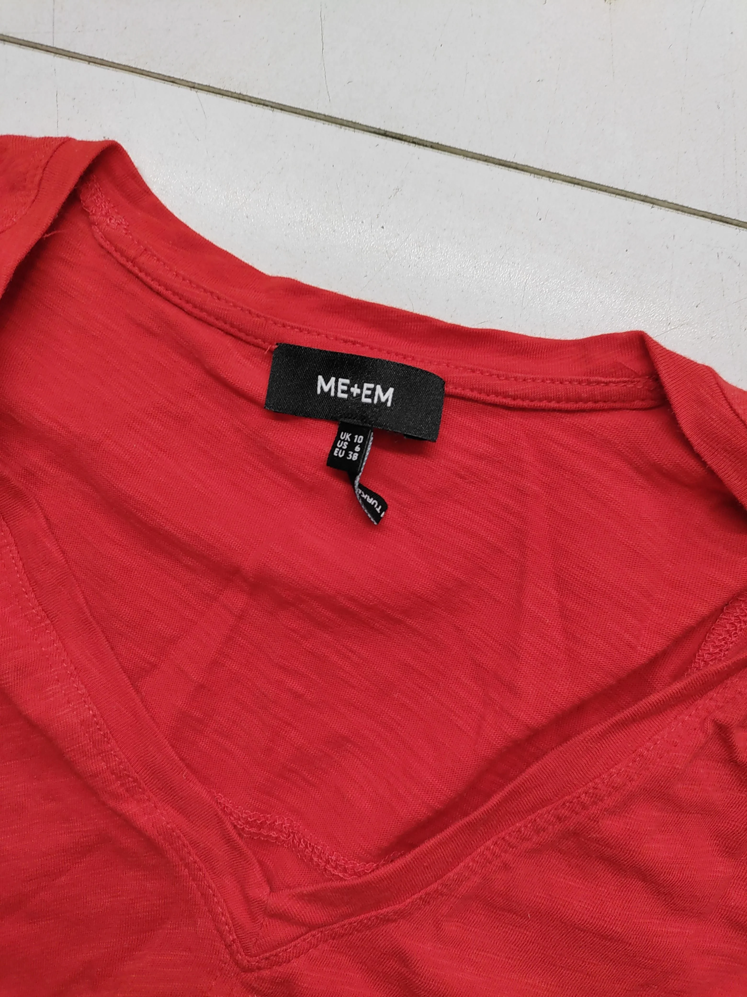 ME+EM Women's T-Shirt UK 10 Red 100% Cotton Short Sleeve V-Neck Basic - Image 5