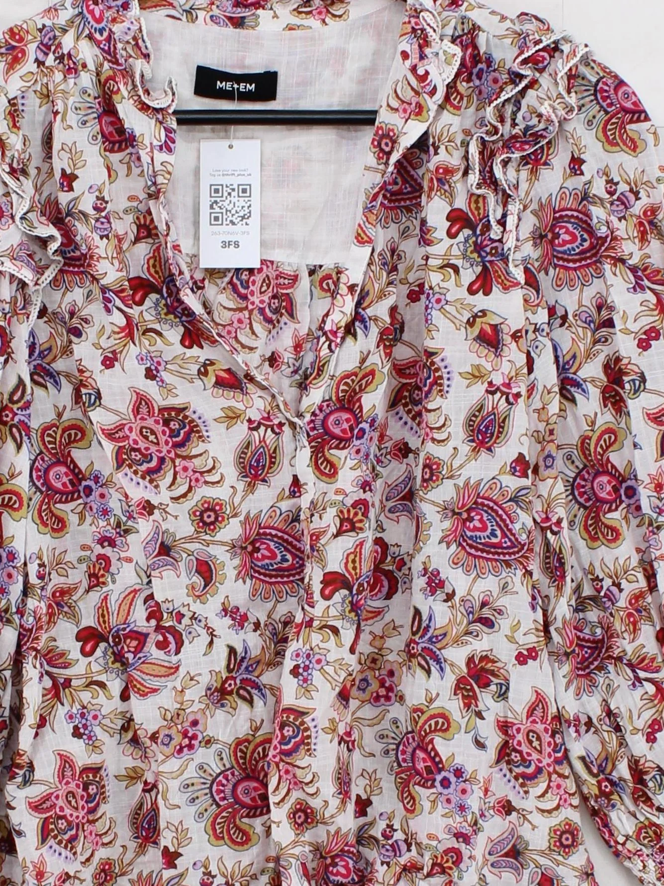 ME+EM Women's Top M Multi Floral 100% Other Long Sleeve V-Neck Basic - Image 3